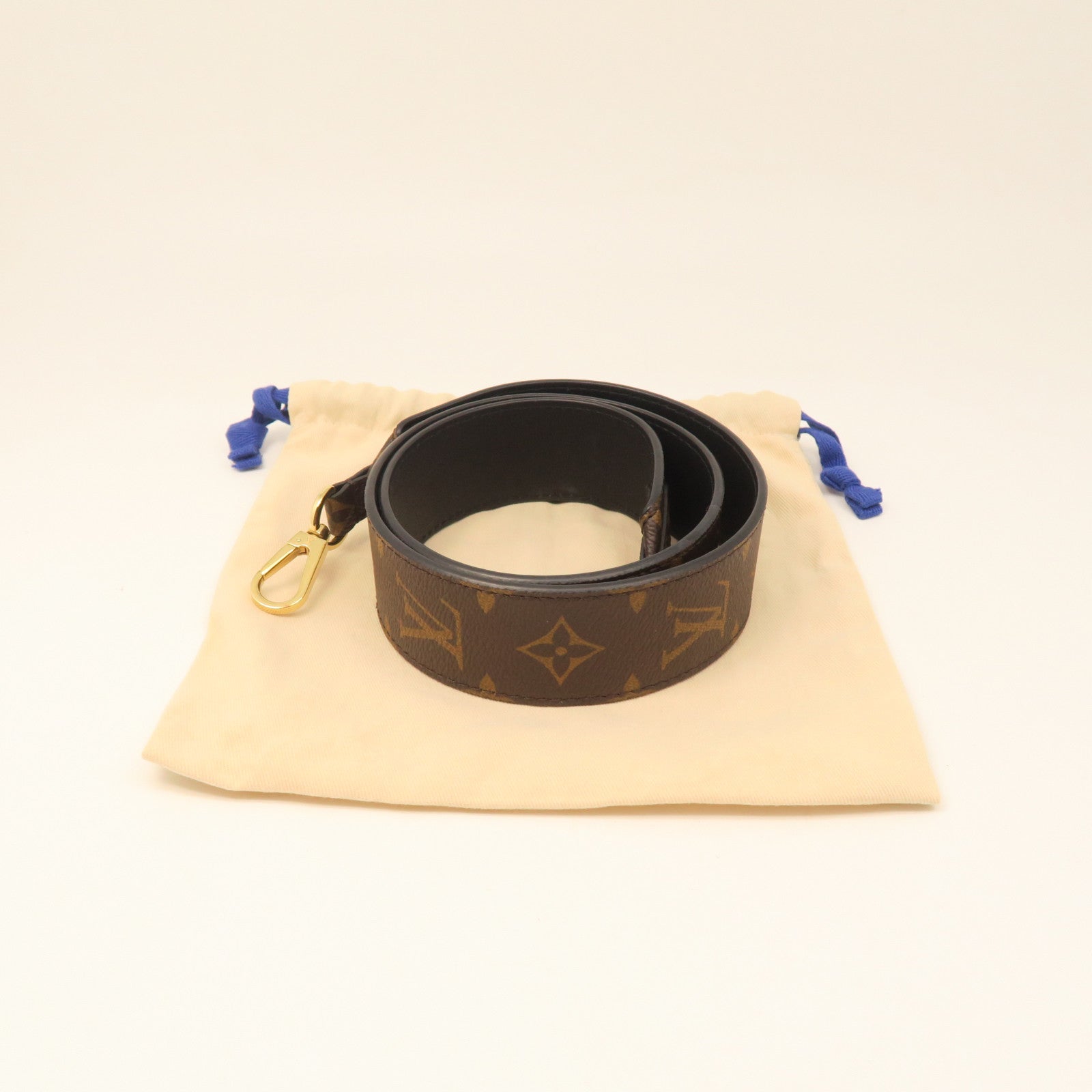 LOUIS VUITTON Monogram Strap Gold Buckle Shoulder Strap Brown