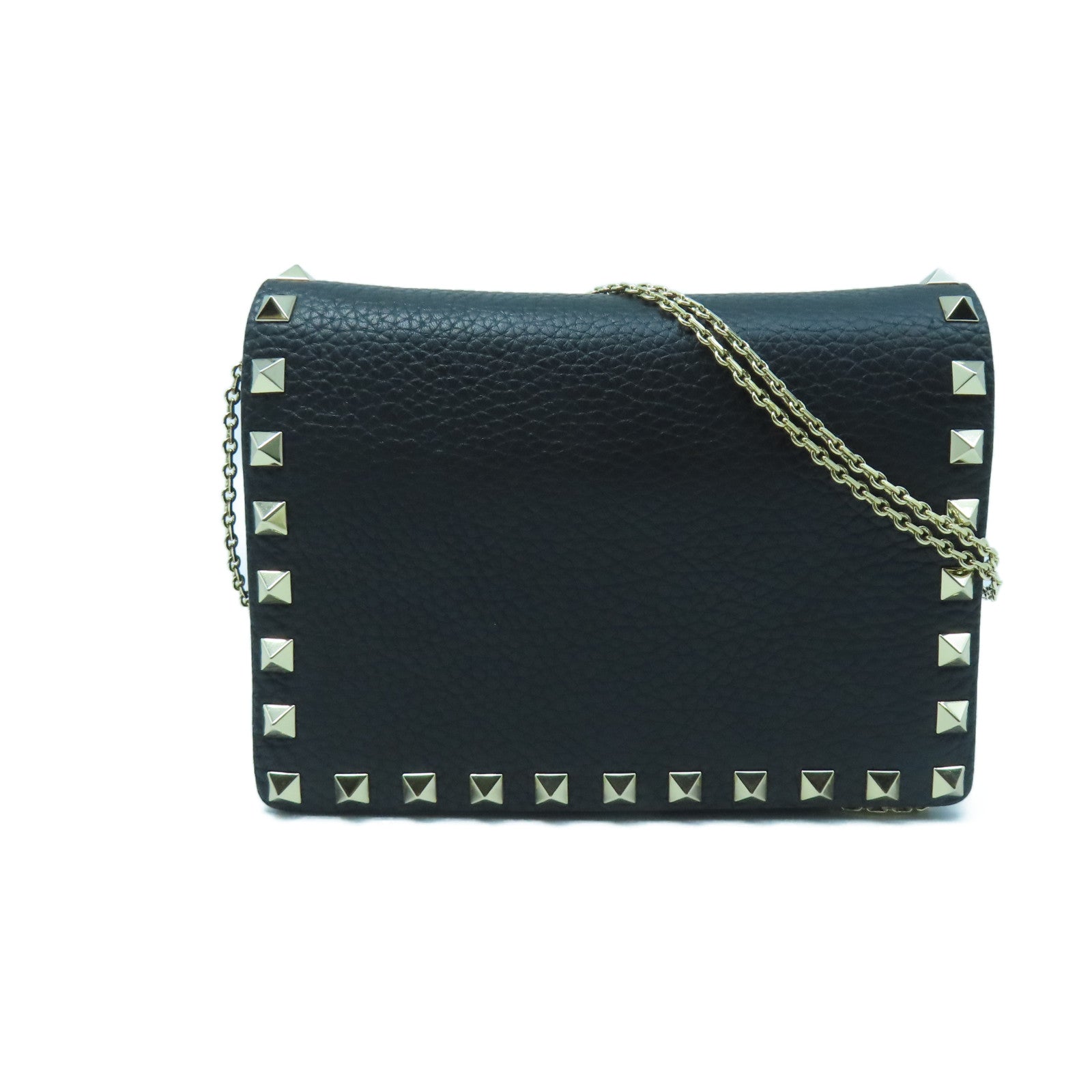 Valentino Leather Chain Shoulder Gold Buckle Chain Shoulder Bag Black
