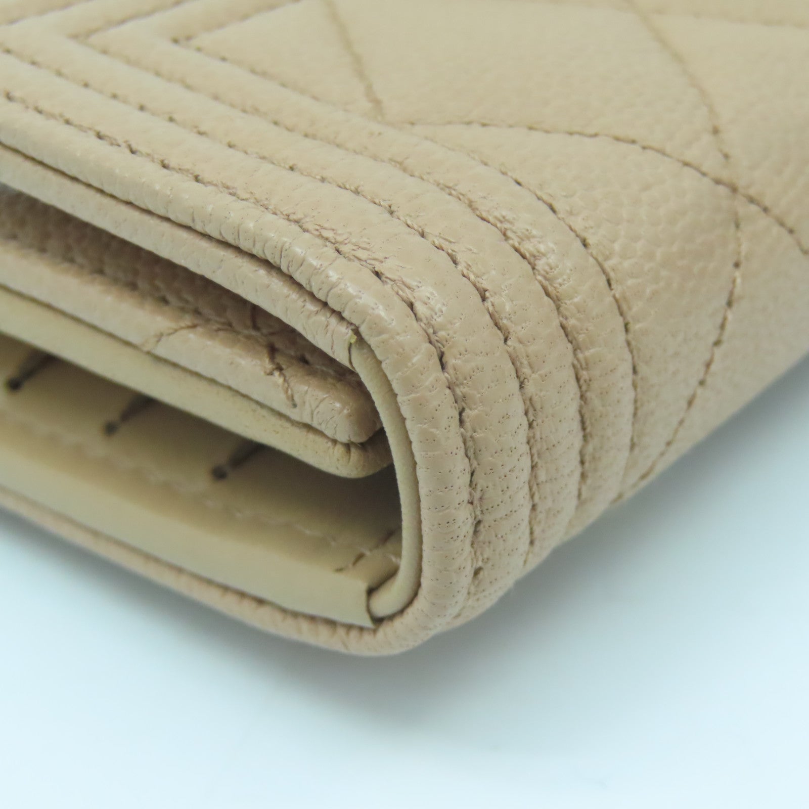 CHANEL Diamond Caviar Leather Wallet Gold Buckle Wallet Beige