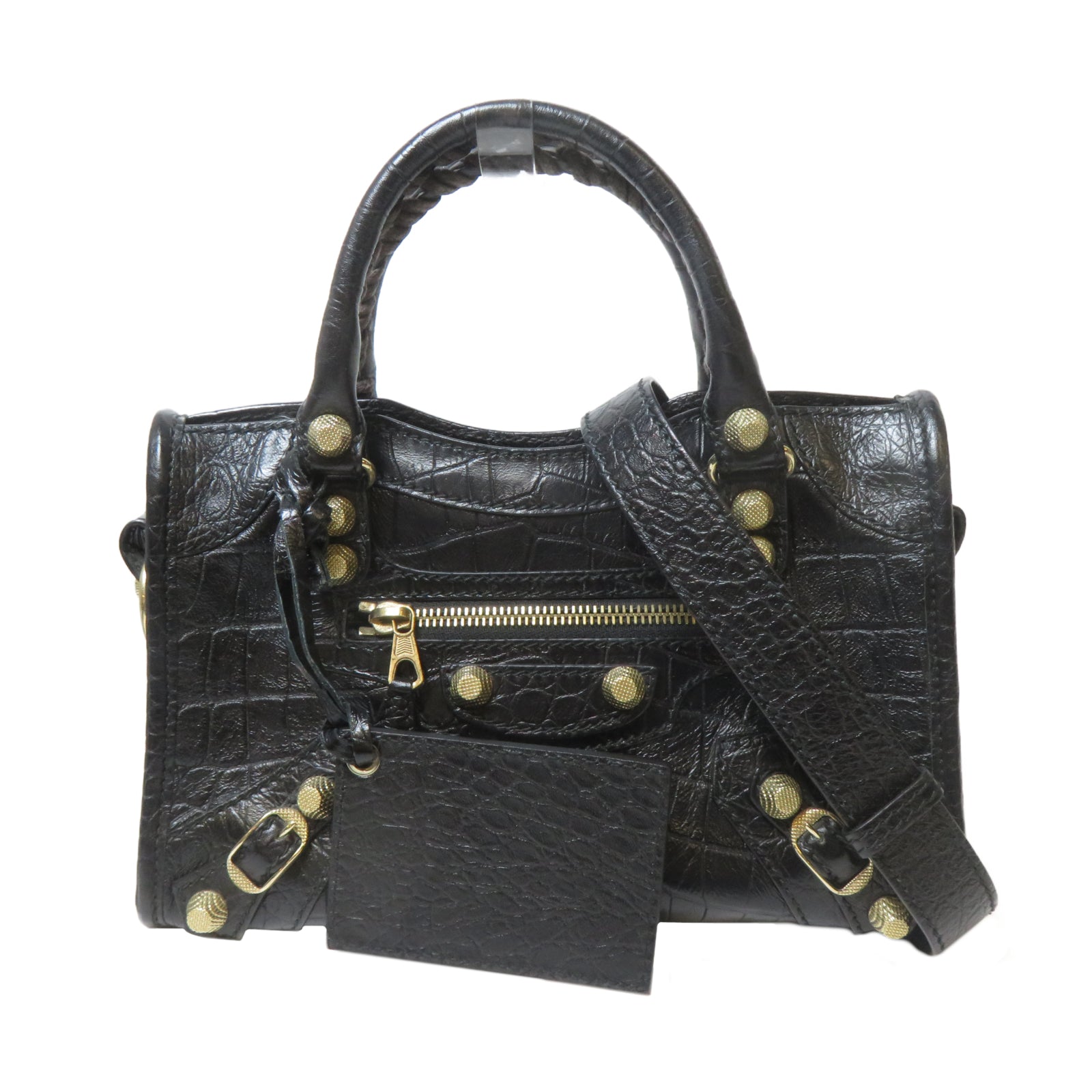 BALENCIAGA 牛皮皮革Mini City金扣手挽肩背兩用袋黑色