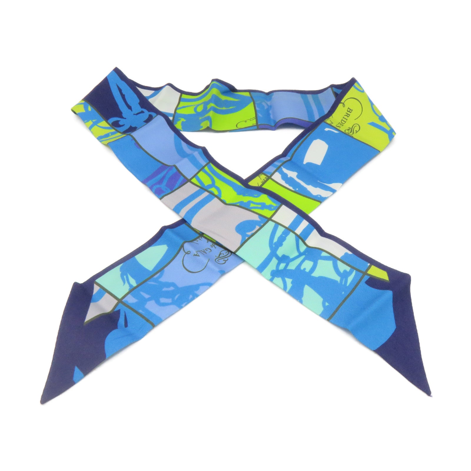 HERMES 絲質Twilly Scarf絲巾藍色/綠色/灰色/彩色