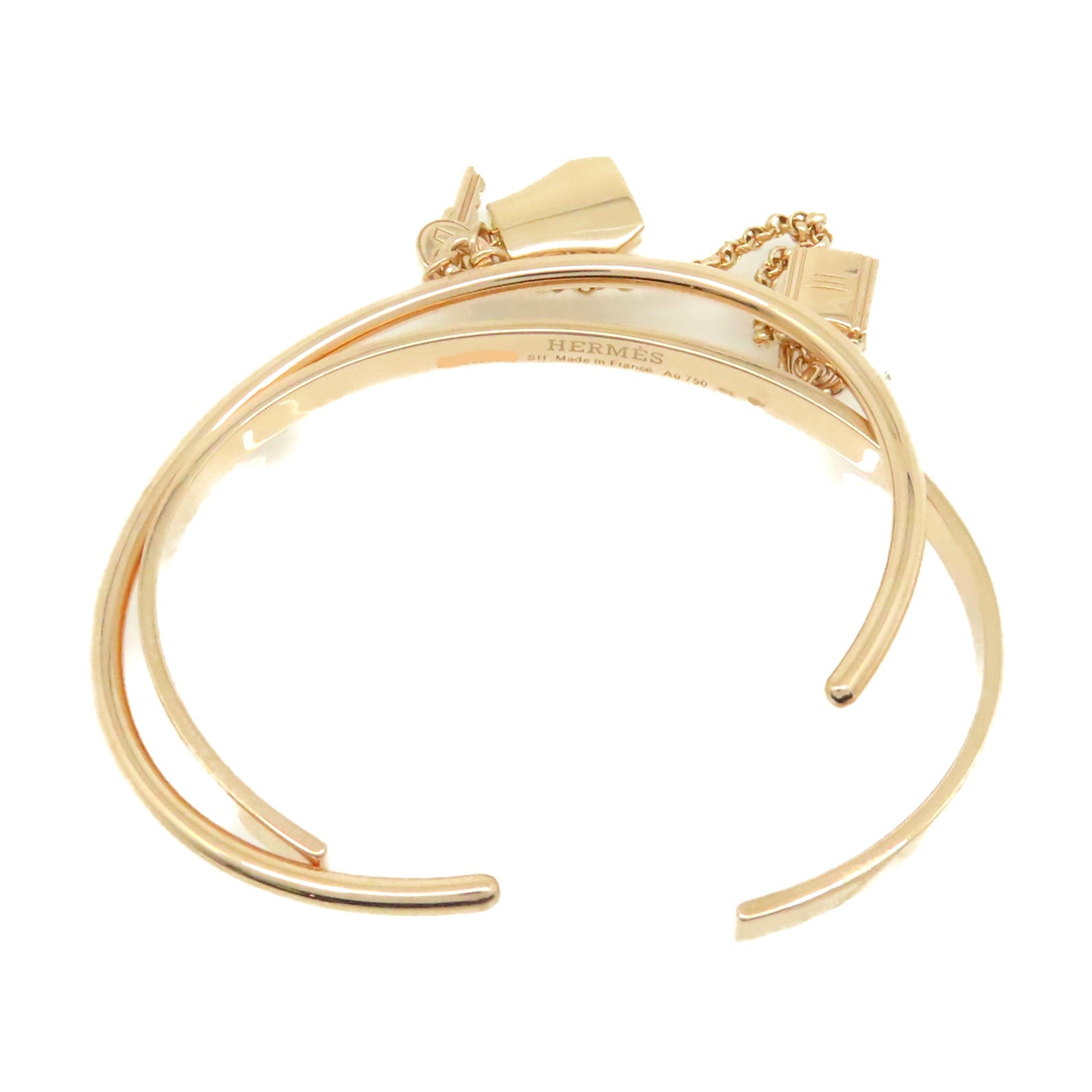 HERMES 18K玫瑰金Double Kelly Clochette Jonc PM Bangle手鐲