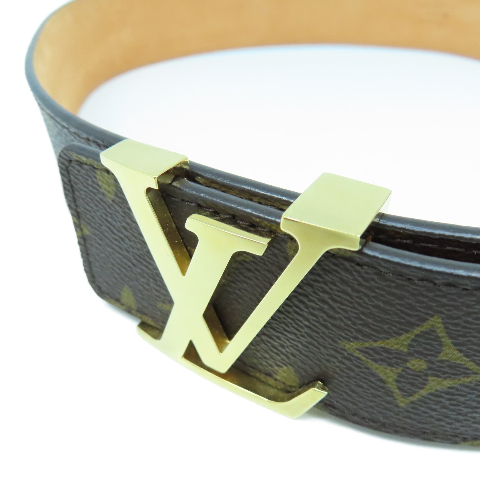 LOUIS VUITTON Monogram Belt金扣皮帶啡色