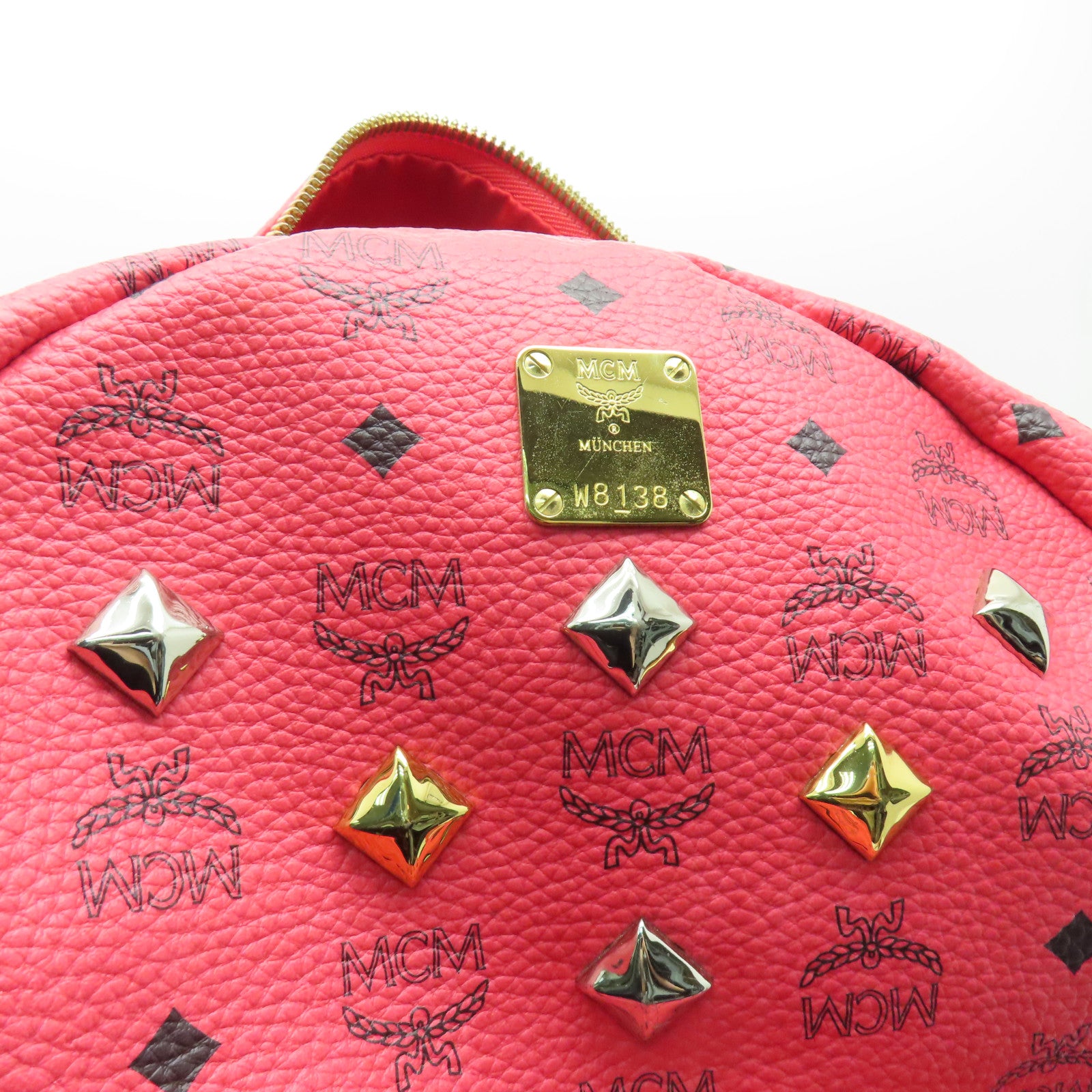 MCM 牛皮皮革Rucksack金扣背包紅色