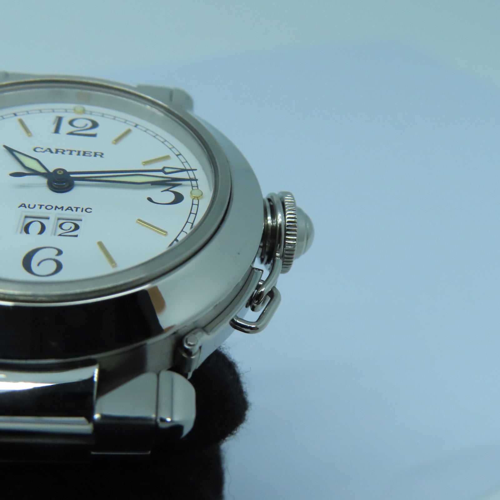 CARTIER Pasha C Big Date Stainless Steel Watch Automatic Movement White