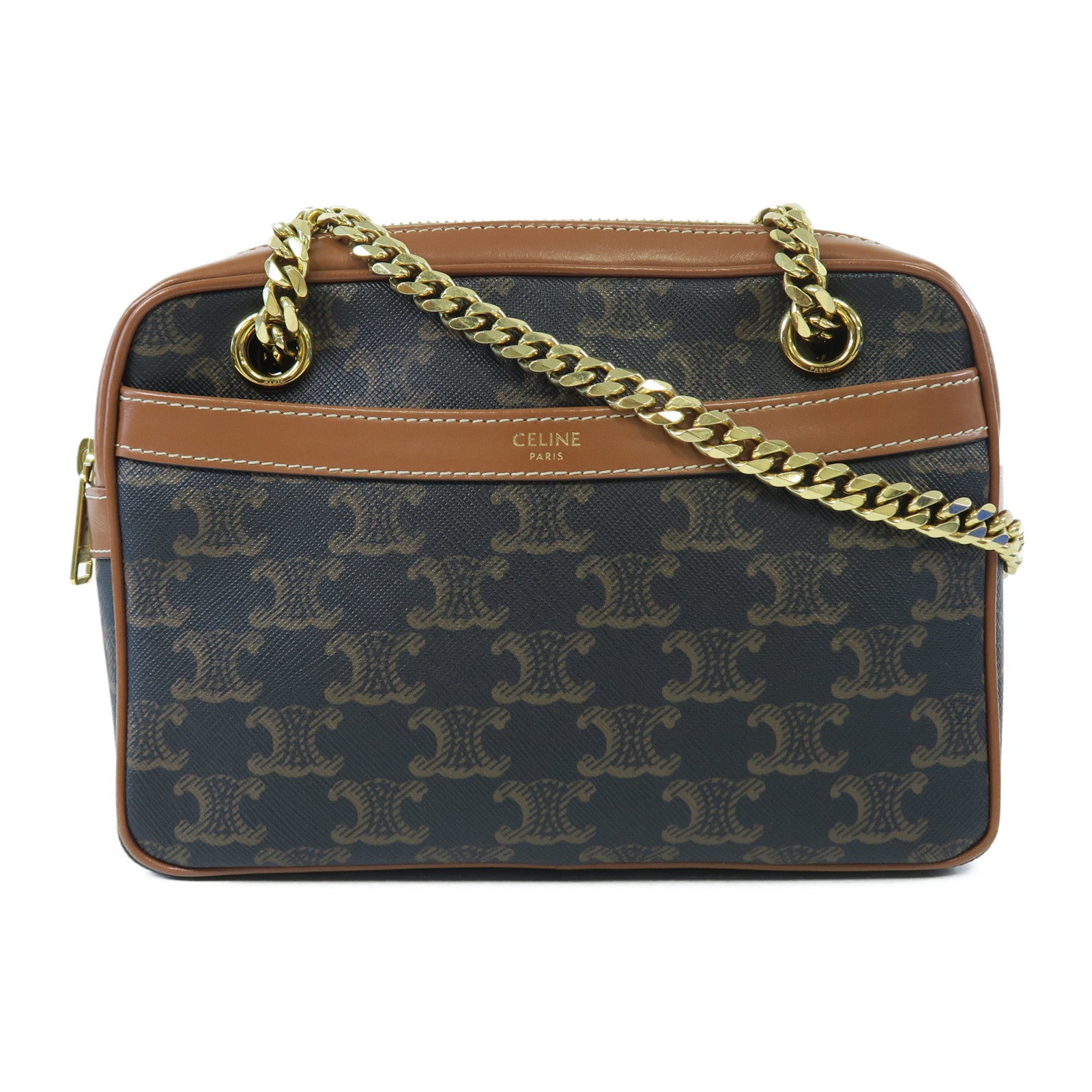CELINE 塗層帆布Small Patapans金扣鏈帶肩背袋啡色