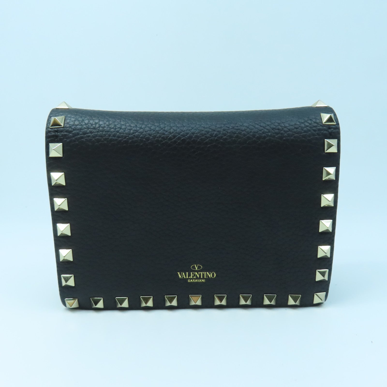 Valentino Leather Chain Shoulder Gold Buckle Chain Shoulder Bag Black