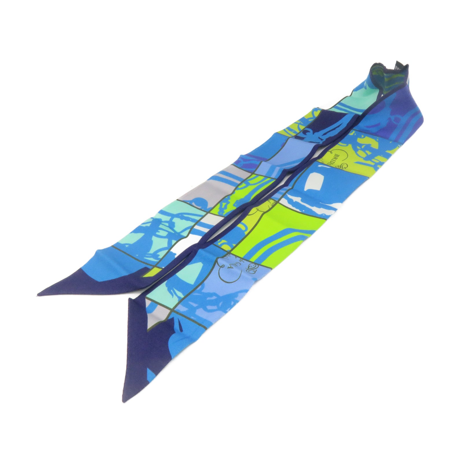 HERMES 絲質Twilly Scarf絲巾藍色/綠色/灰色/彩色