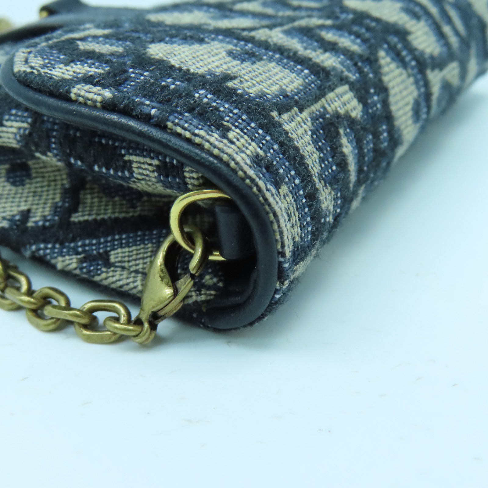 Dior 【激減優惠】帆布Card Case With Chain金扣鏈帶肩背袋藍色