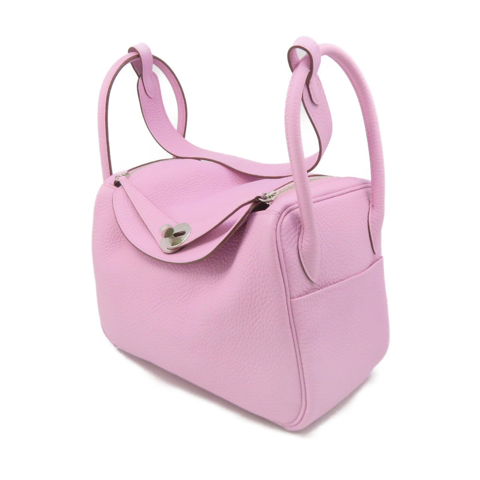 HERMES Clemence皮革Lindy 26 Shoulder Bag金扣银扣肩背袋X9粉红色