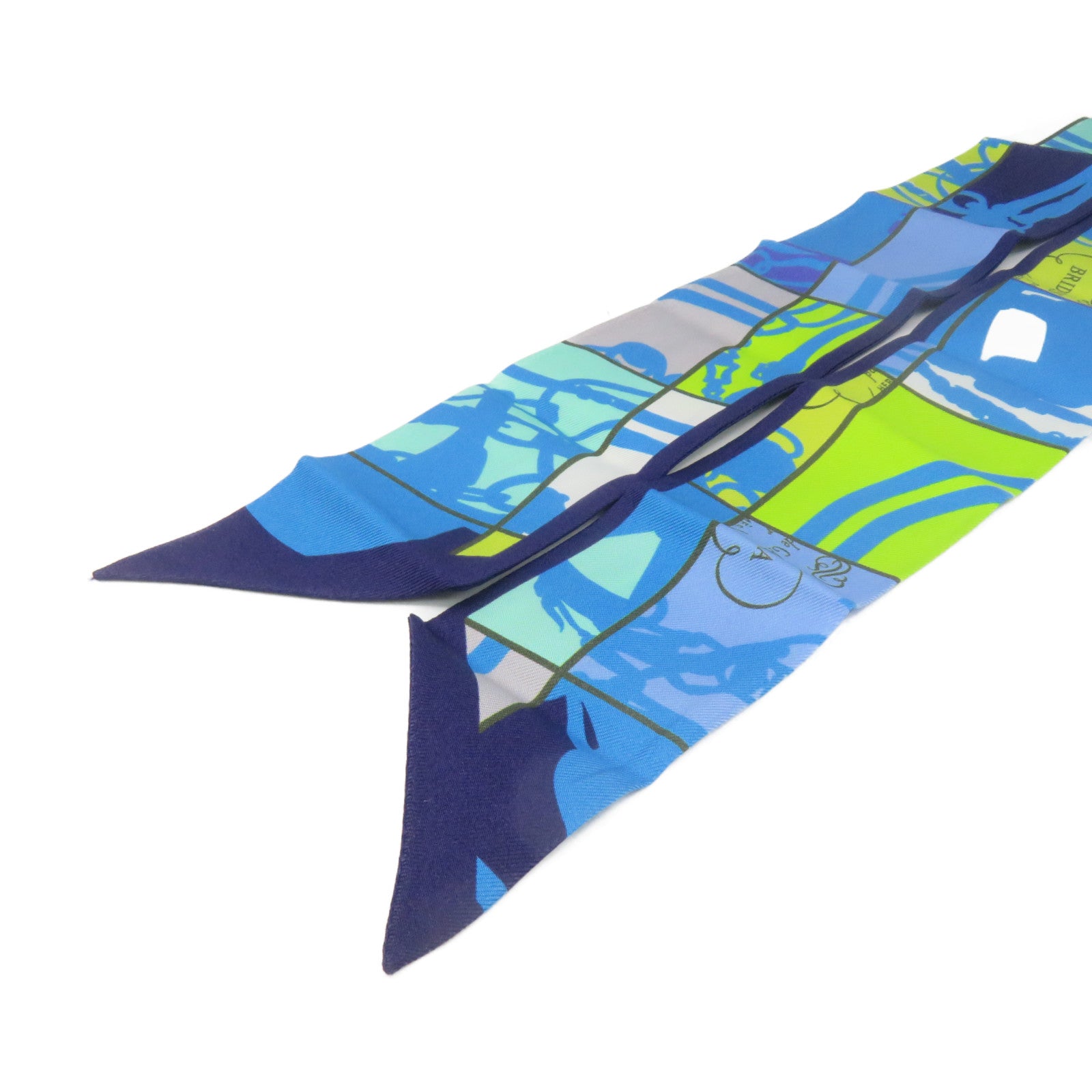 HERMES 絲質Twilly Scarf絲巾藍色/綠色/灰色/彩色