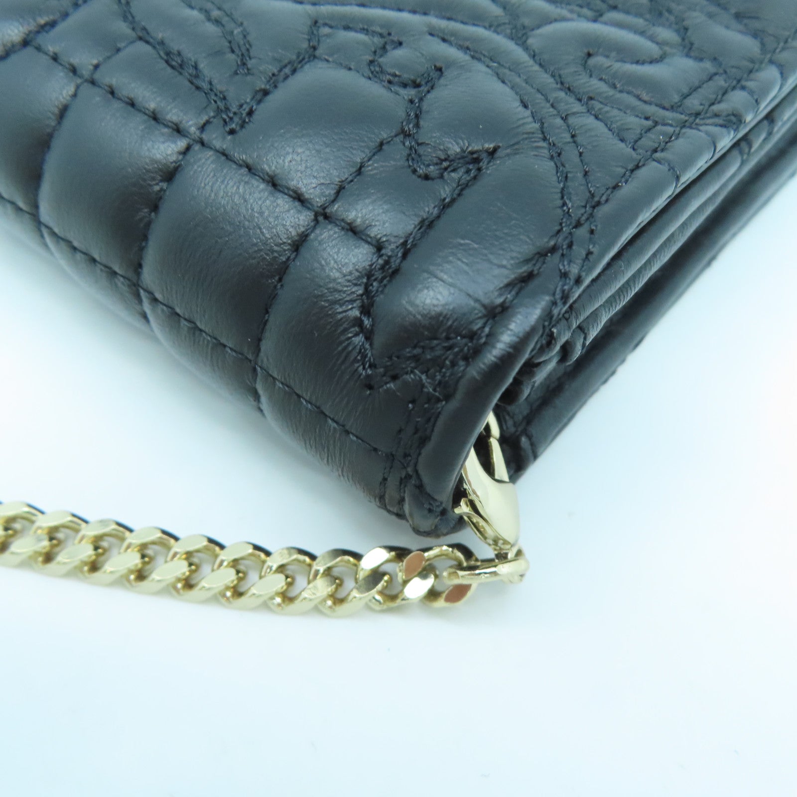 VERSACE 牛皮皮革Wallet On Chain金扣鏈帶肩背袋黑色