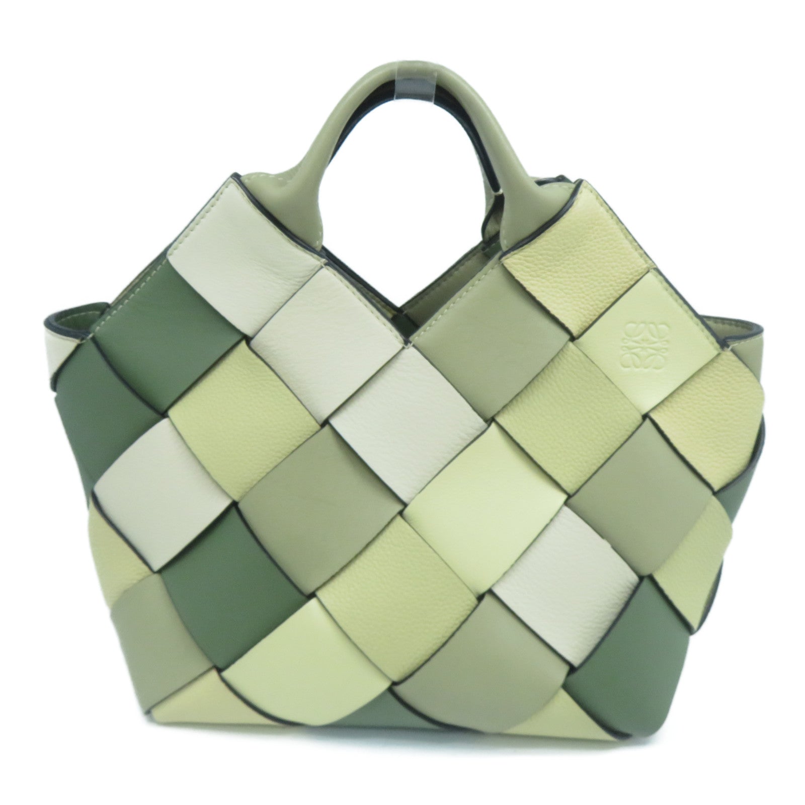 LOEWE 牛皮皮革Hand Bag金扣手挽袋綠色/米色