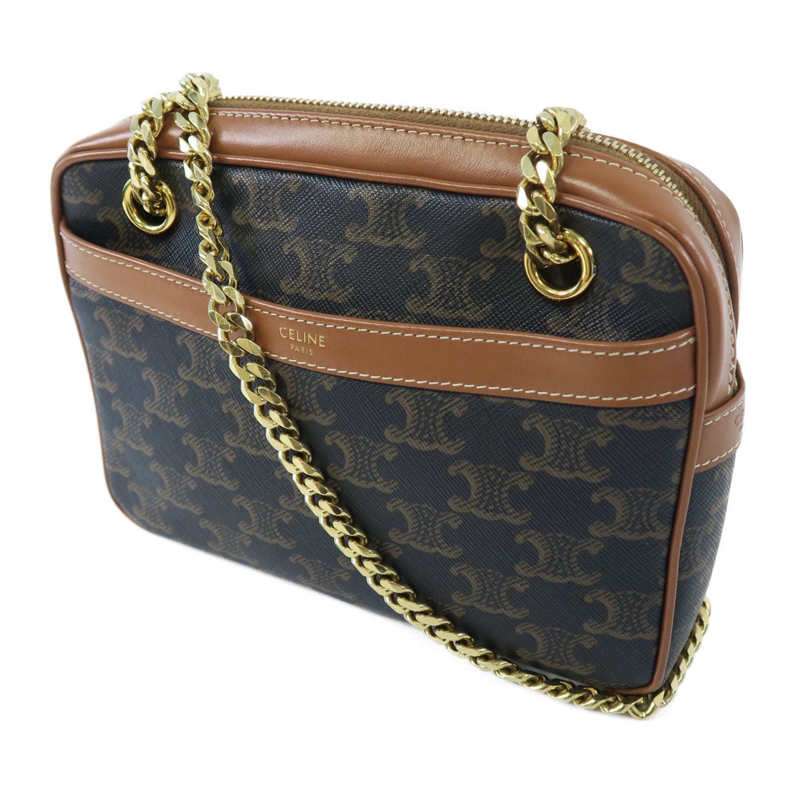 CELINE 塗層帆布Small Patapans金扣鏈帶肩背袋啡色 - Main Image