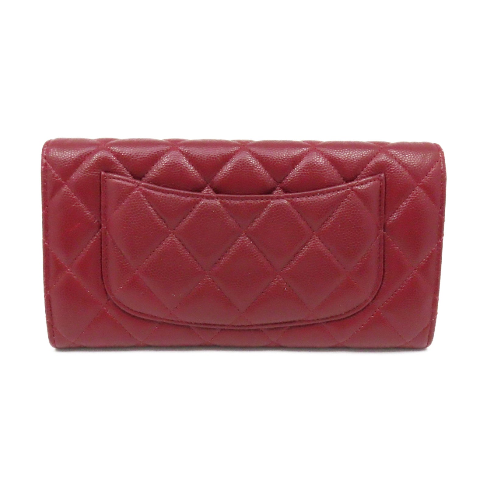CHANEL 【激減優惠】菱格Caviar皮革Fold Wallet金扣長錢包酒紅色