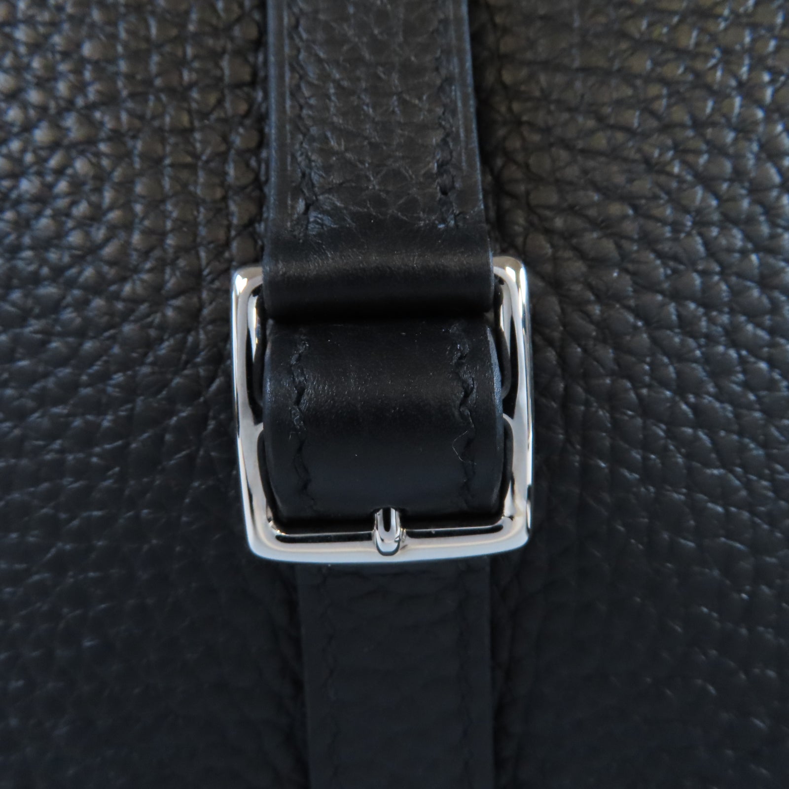 HERMES Clemence皮革Halzan 25銀扣手挽肩背兩用袋Noir黑色