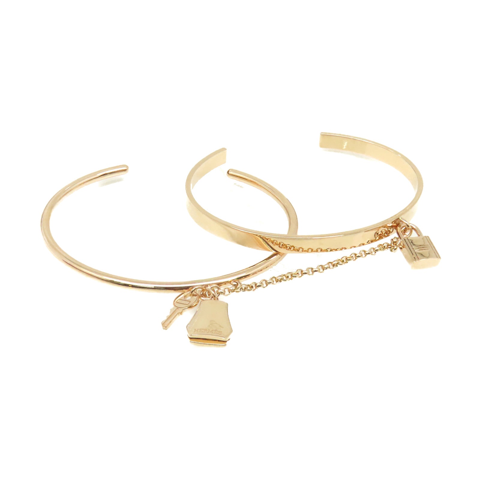 HERMES 18K玫瑰金Double Kelly Clochette Jonc PM Bangle手鐲