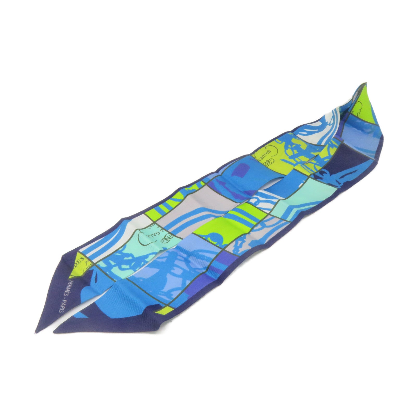 HERMES 絲質Twilly Scarf絲巾藍色/綠色/灰色/彩色