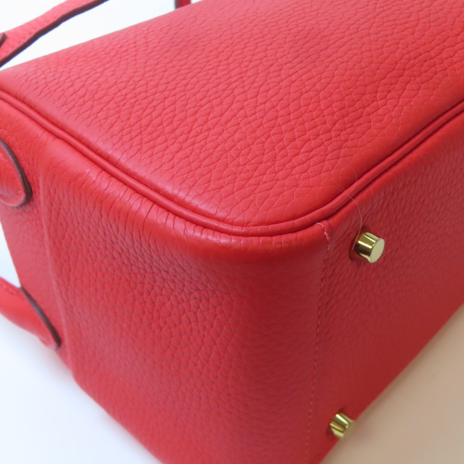 HERMES Clemence皮革Mini Lindy金扣手挽肩背兩用袋番茄紅色