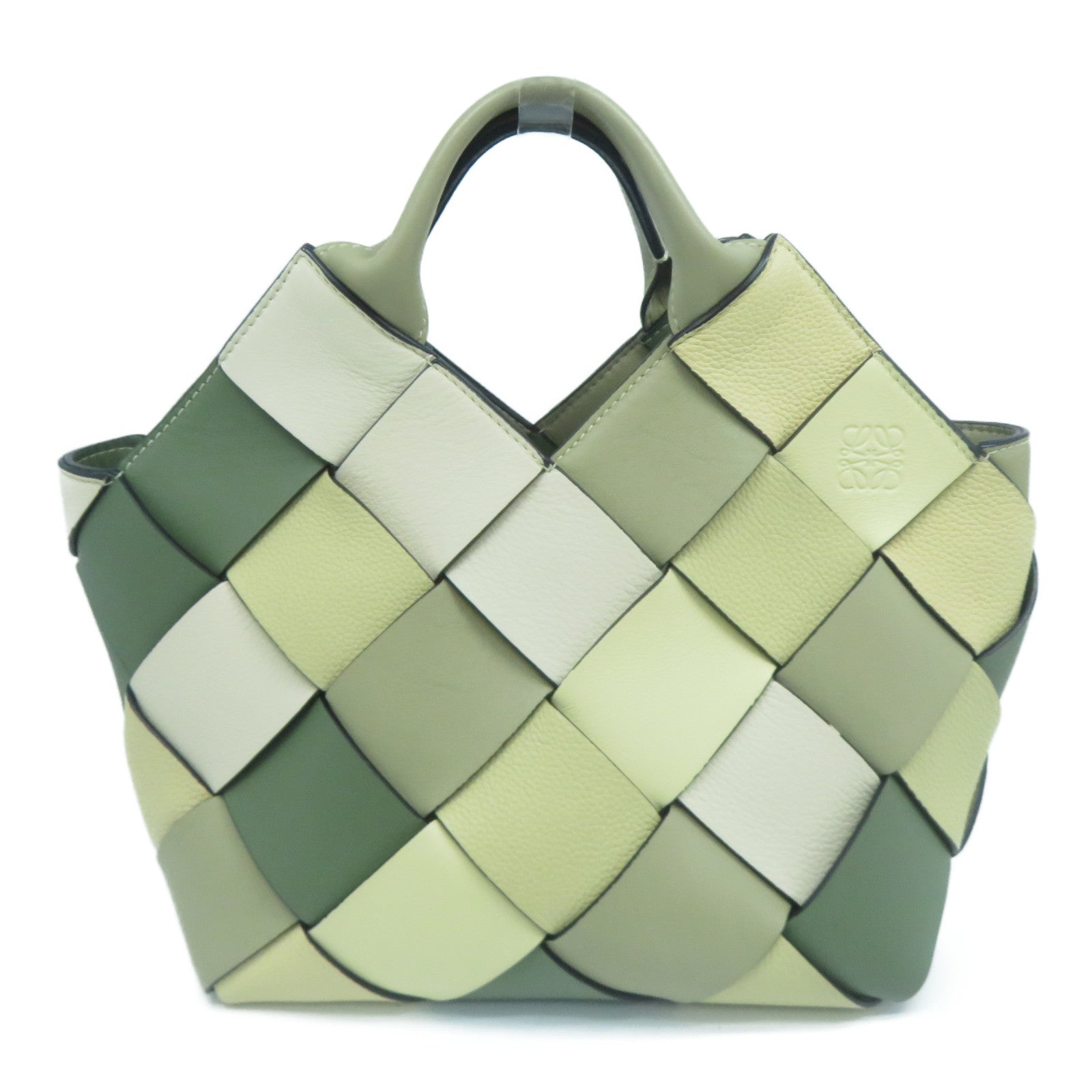 LOEWE 牛皮皮革Hand Bag金扣手挽袋綠色/米色