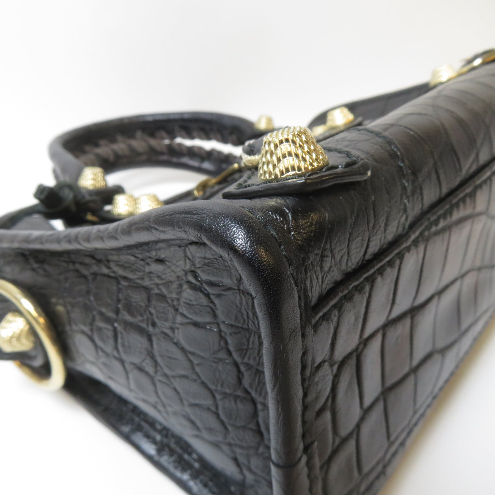 BALENCIAGA 牛皮皮革Mini City金扣手挽肩背兩用袋黑色