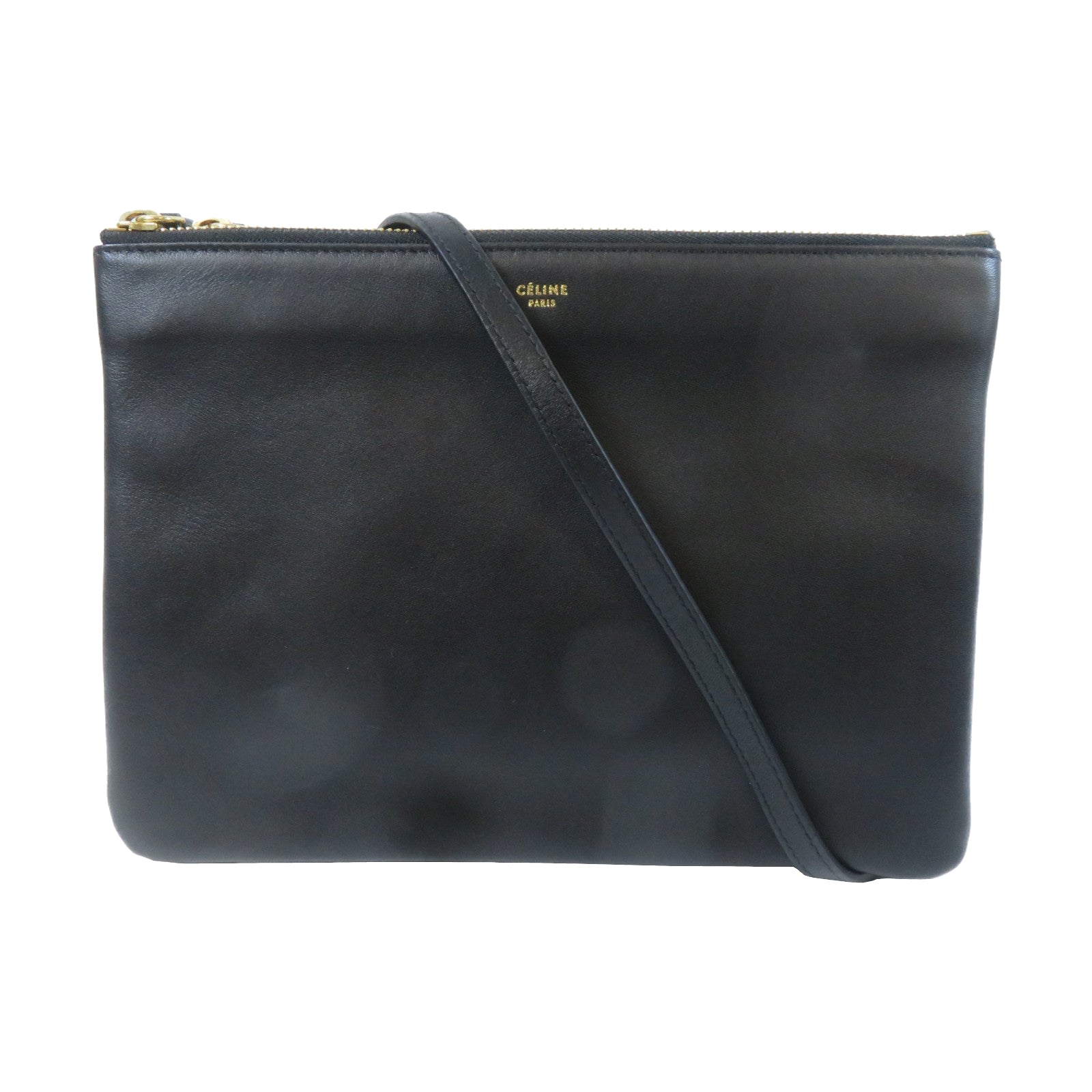 CELINE 牛皮皮革Trio金扣肩背袋黑色