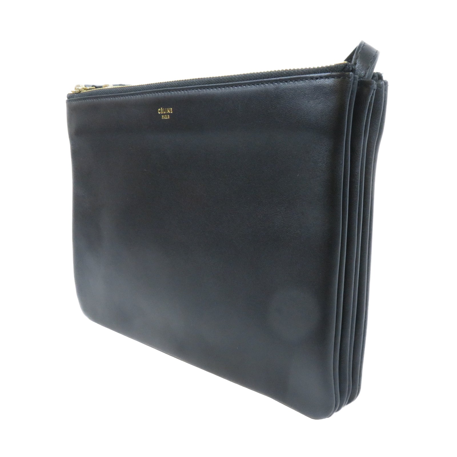 CELINE 牛皮皮革Trio金扣肩背袋黑色