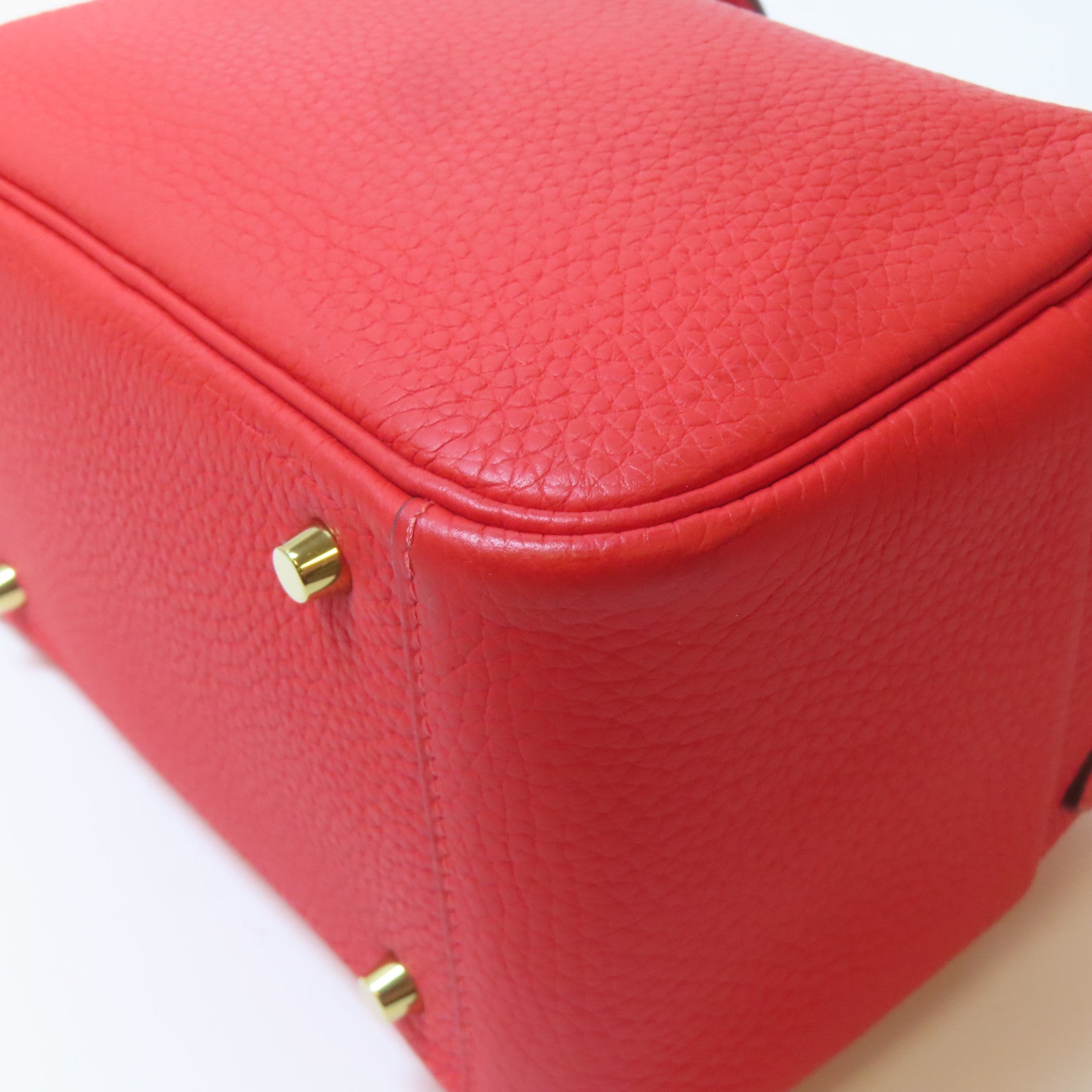 HERMES Clemence皮革Mini Lindy金扣手挽肩背兩用袋番茄紅色