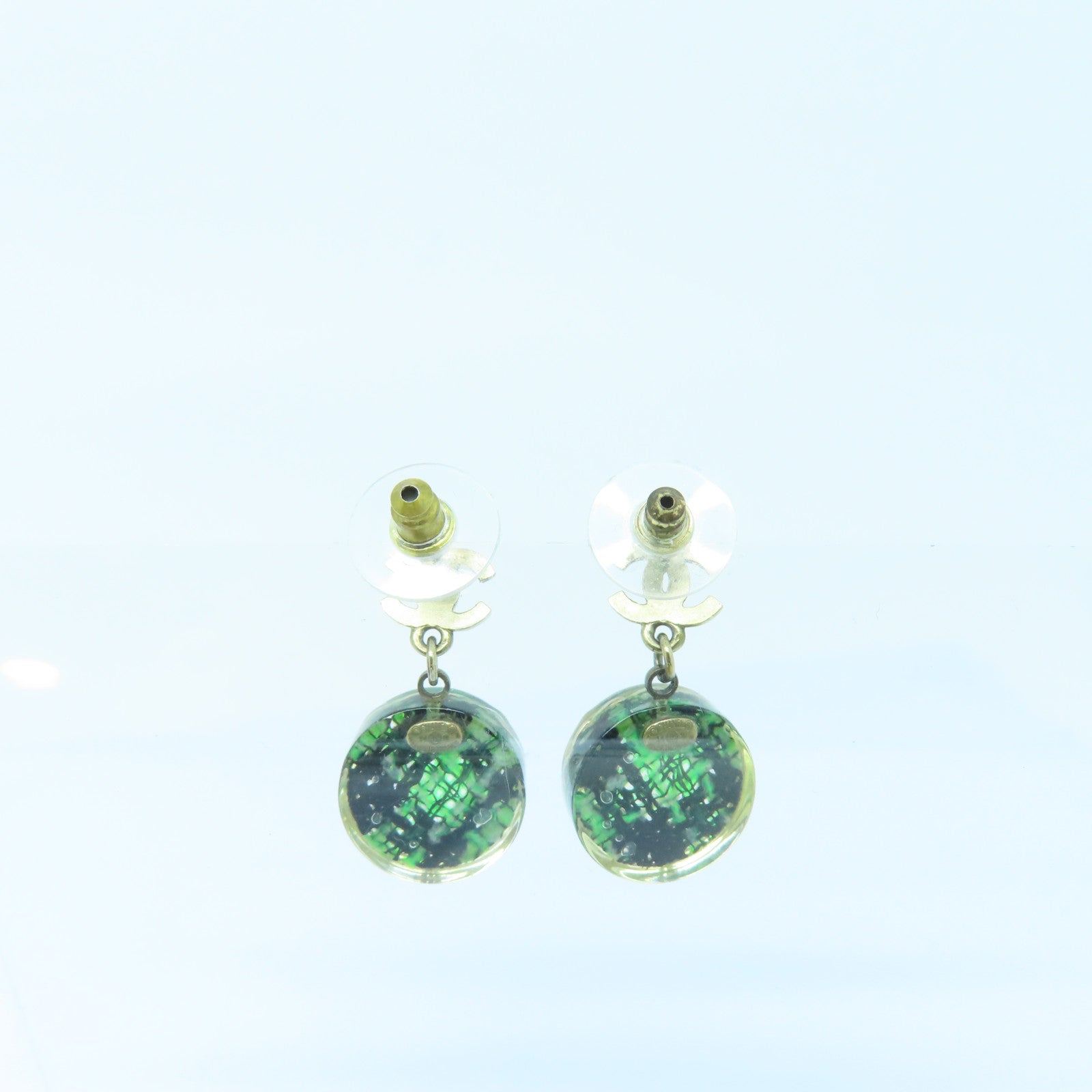 CHANEL PVC Earrings Green/Gold
