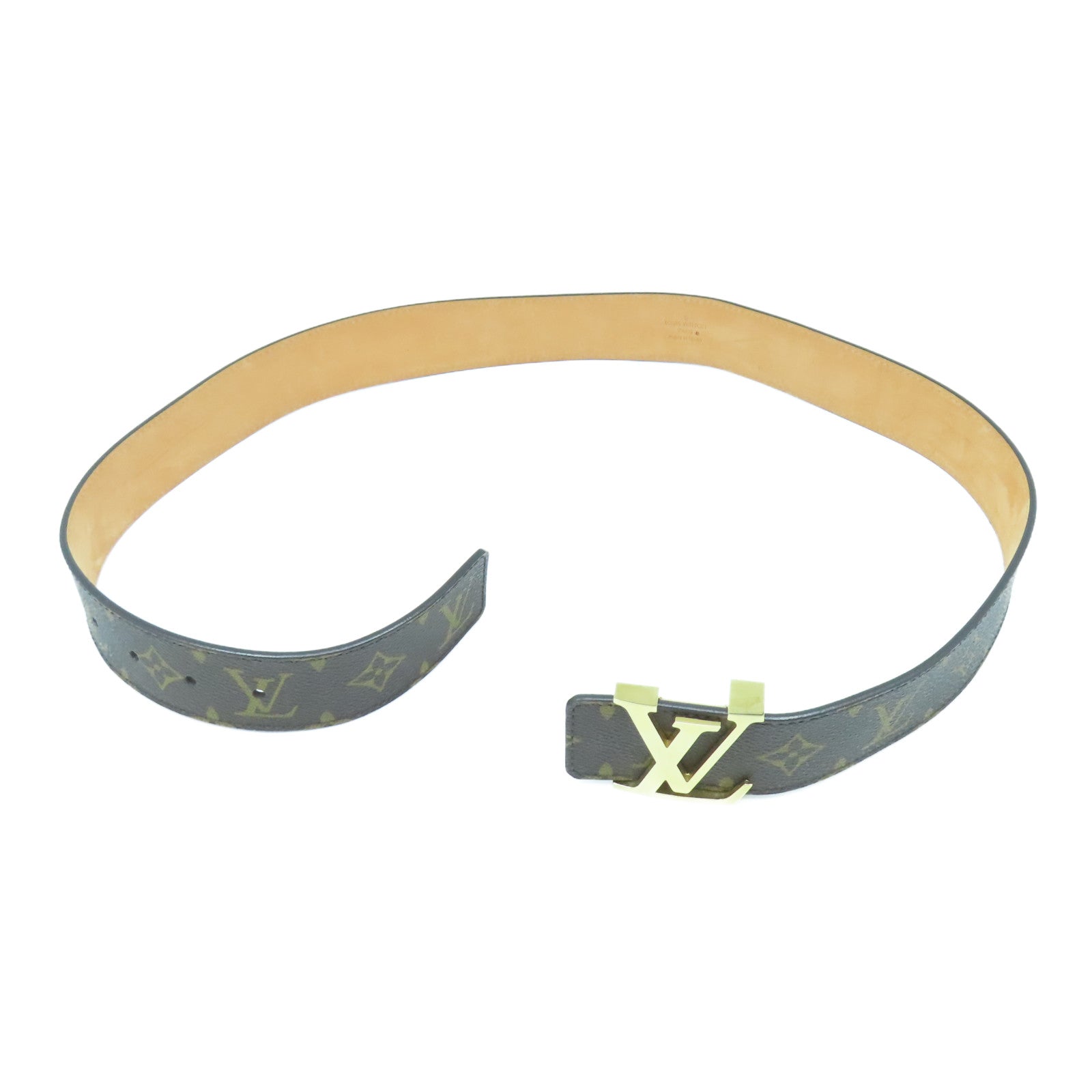 LOUIS VUITTON Monogram Belt金扣皮帶啡色