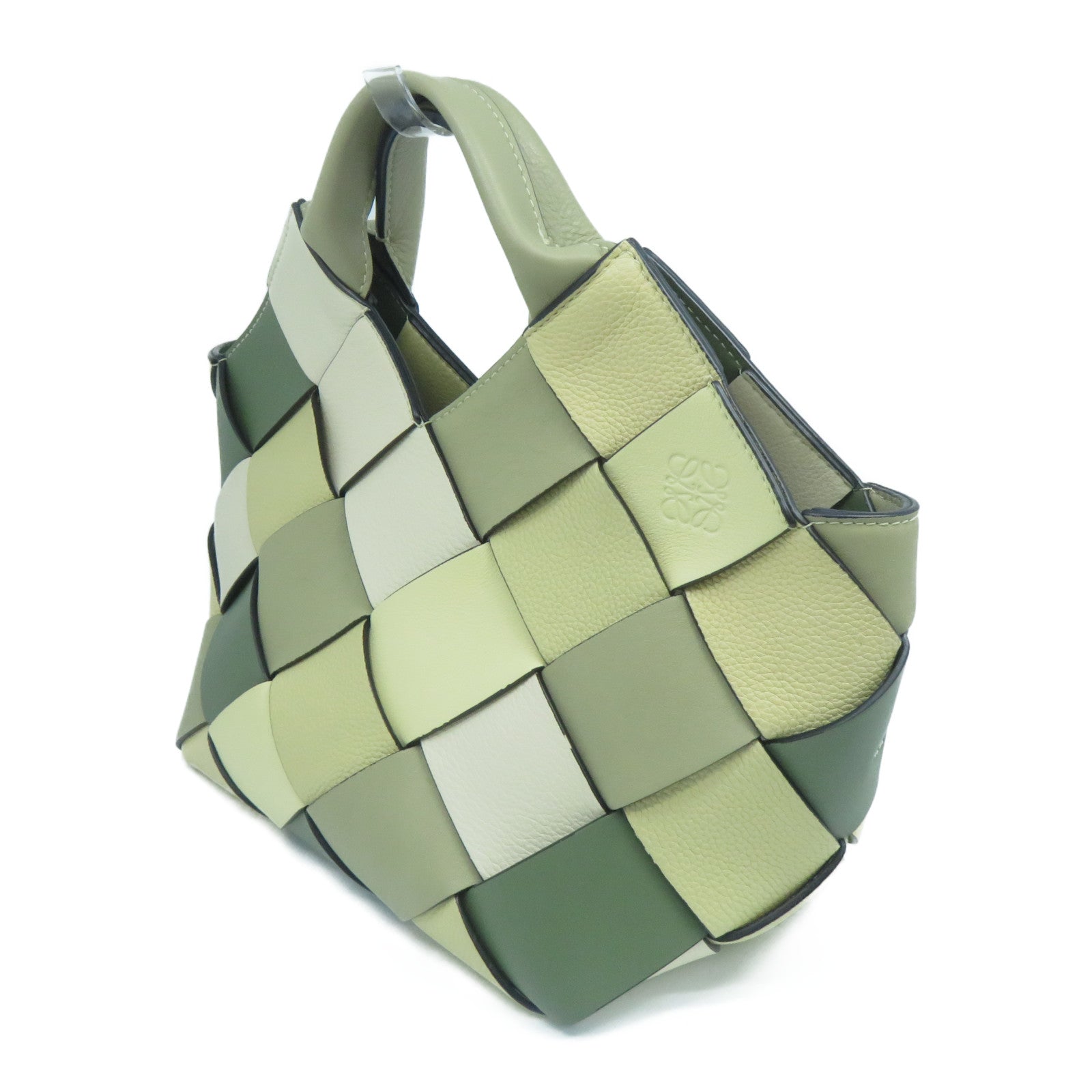 LOEWE 牛皮皮革Hand Bag金扣手挽袋綠色/米色