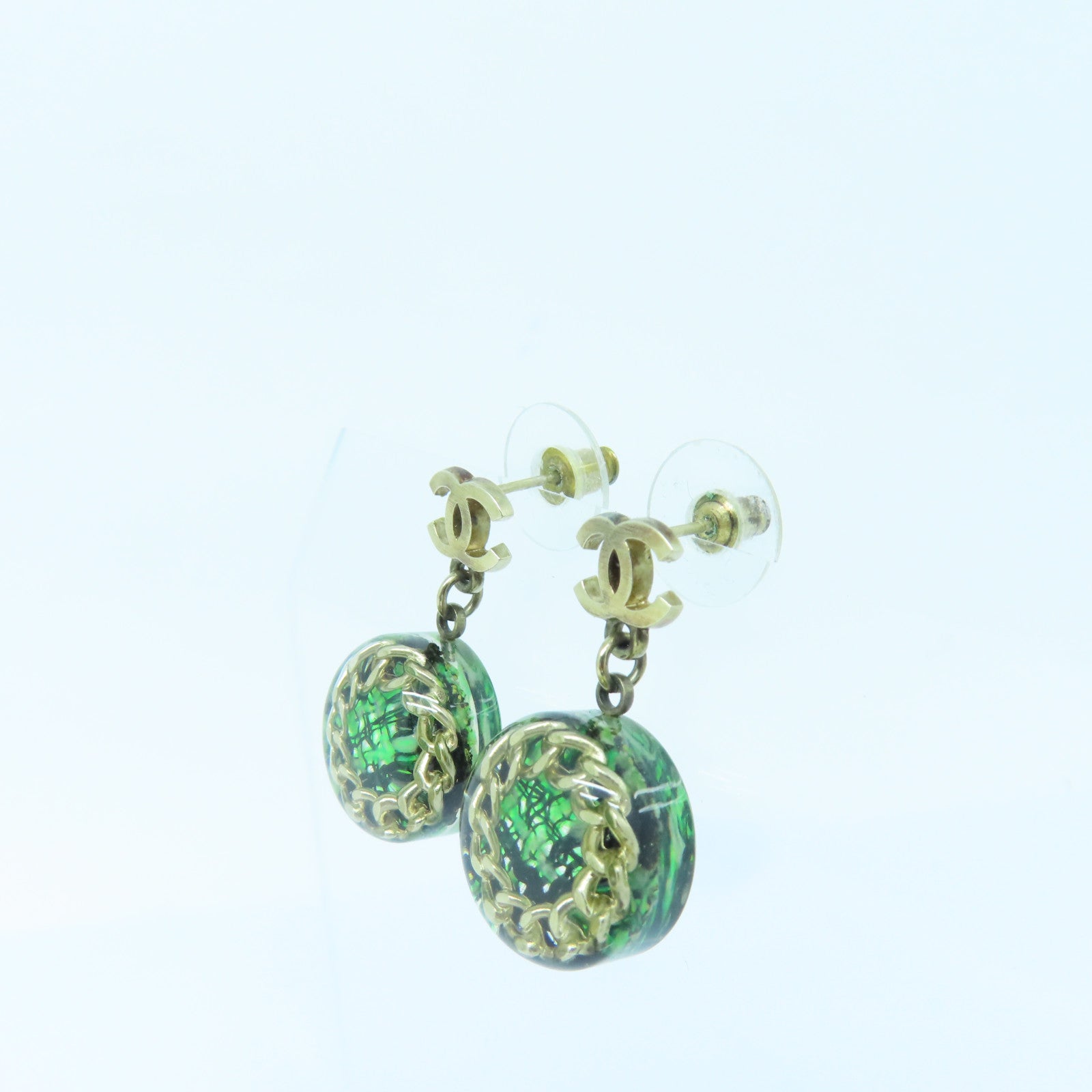 CHANEL PVC Earrings Green/Gold