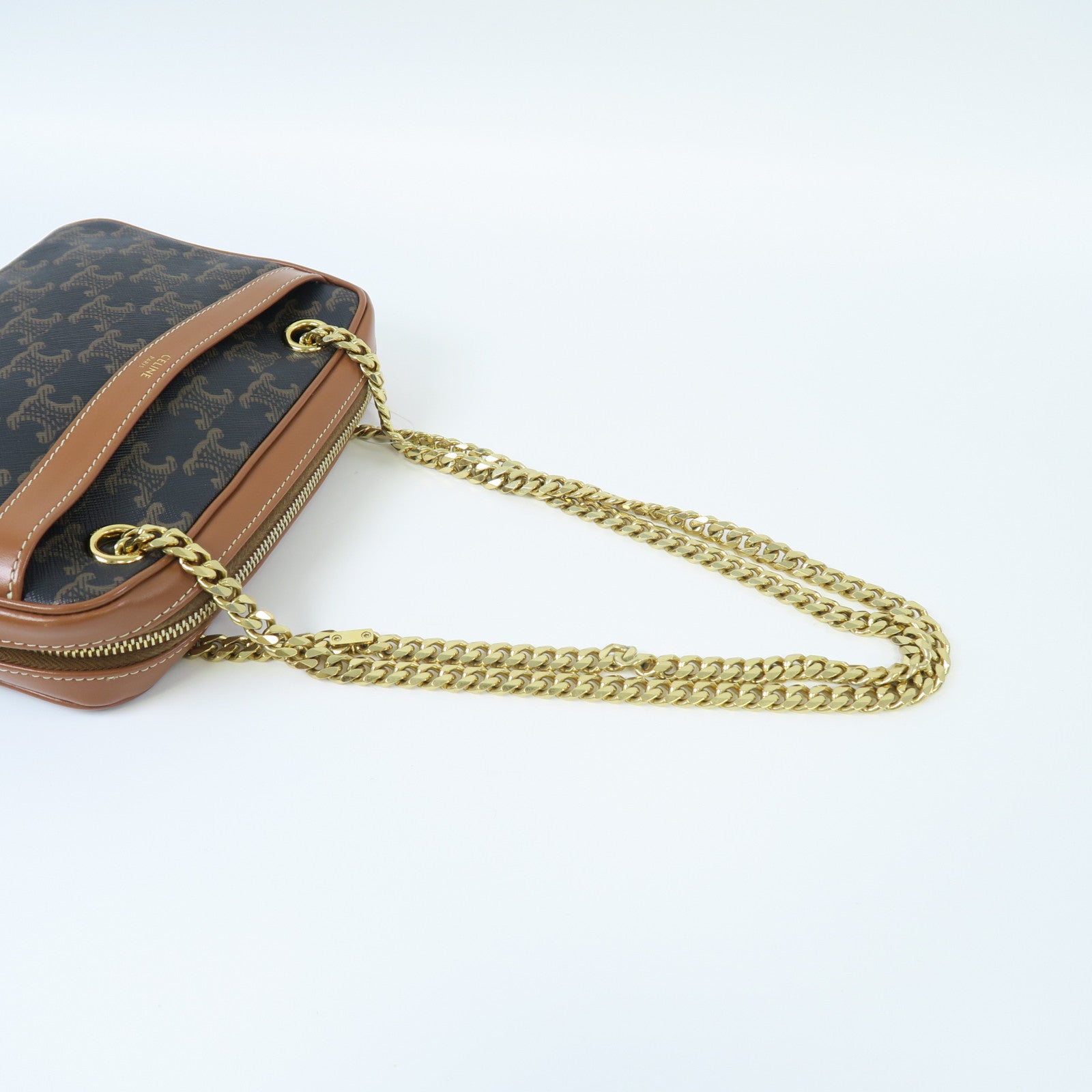CELINE 塗層帆布Small Patapans金扣鏈帶肩背袋啡色