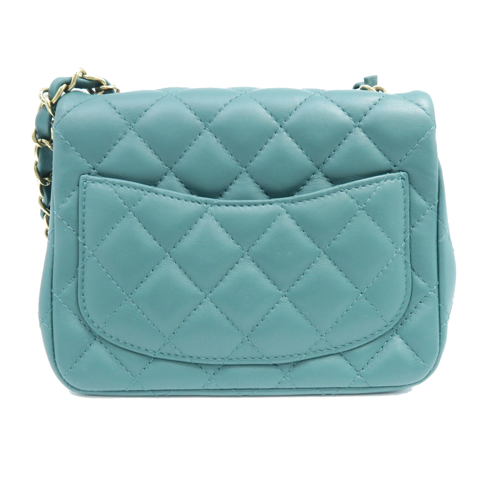 CHANEL rhombic cowhide leather Mini 17cm gold buckle chain shoulder bag green