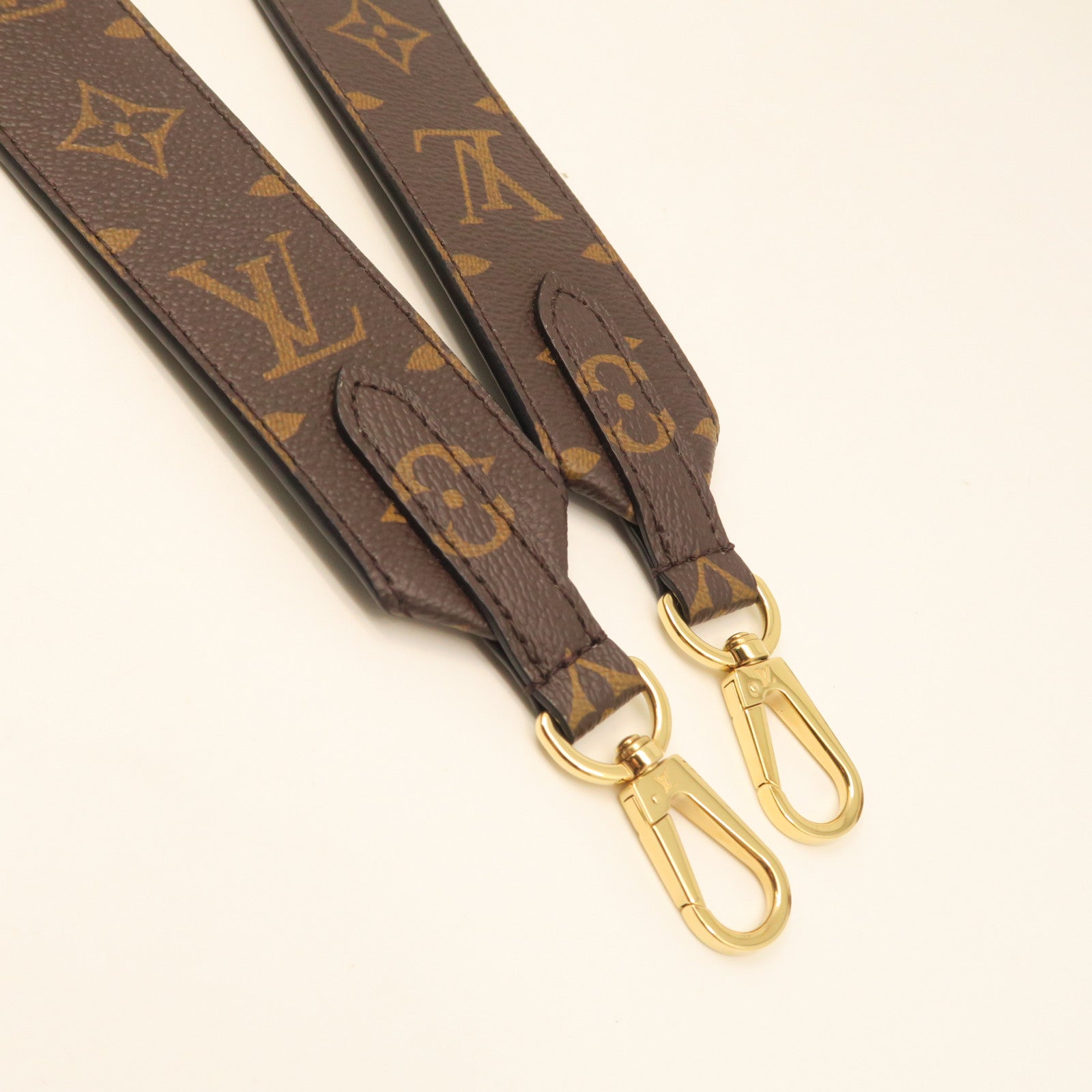LOUIS VUITTON Monogram Strap Gold Buckle Shoulder Strap Brown