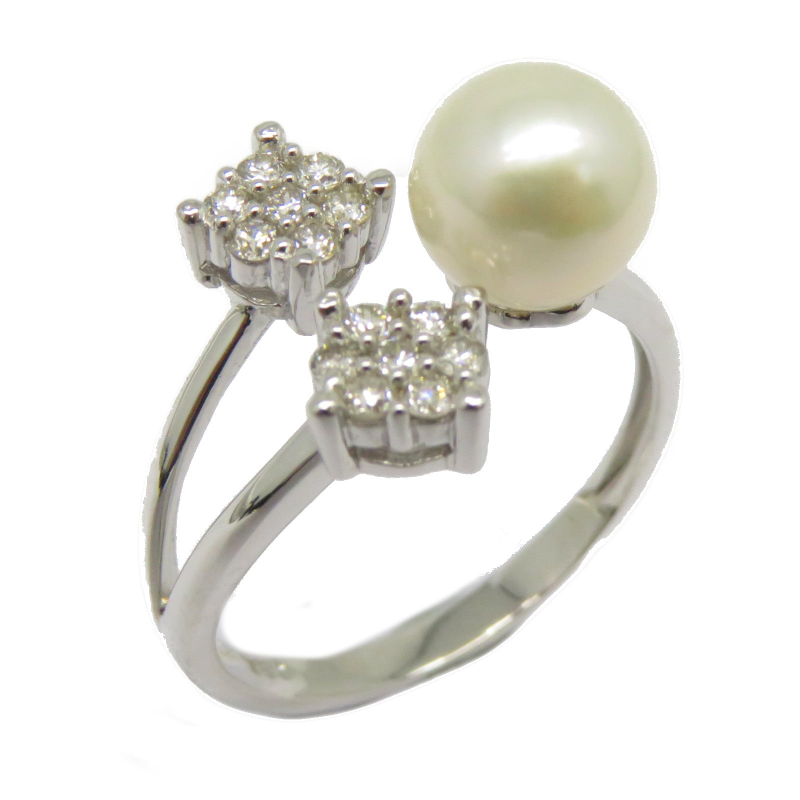 JEWELRY 【激減優惠】18K白金Diamond Pearl Ring 0.242ct鑽石/珍珠戒指US#6.75