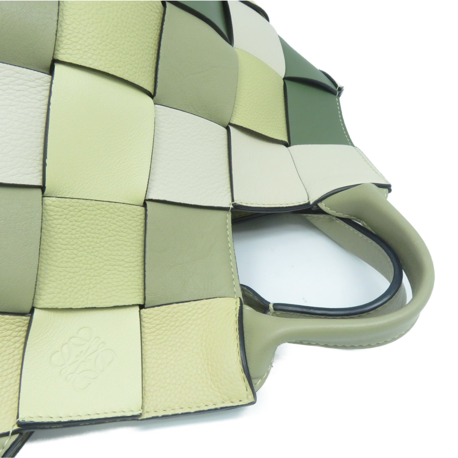 LOEWE 牛皮皮革Hand Bag金扣手挽袋綠色/米色