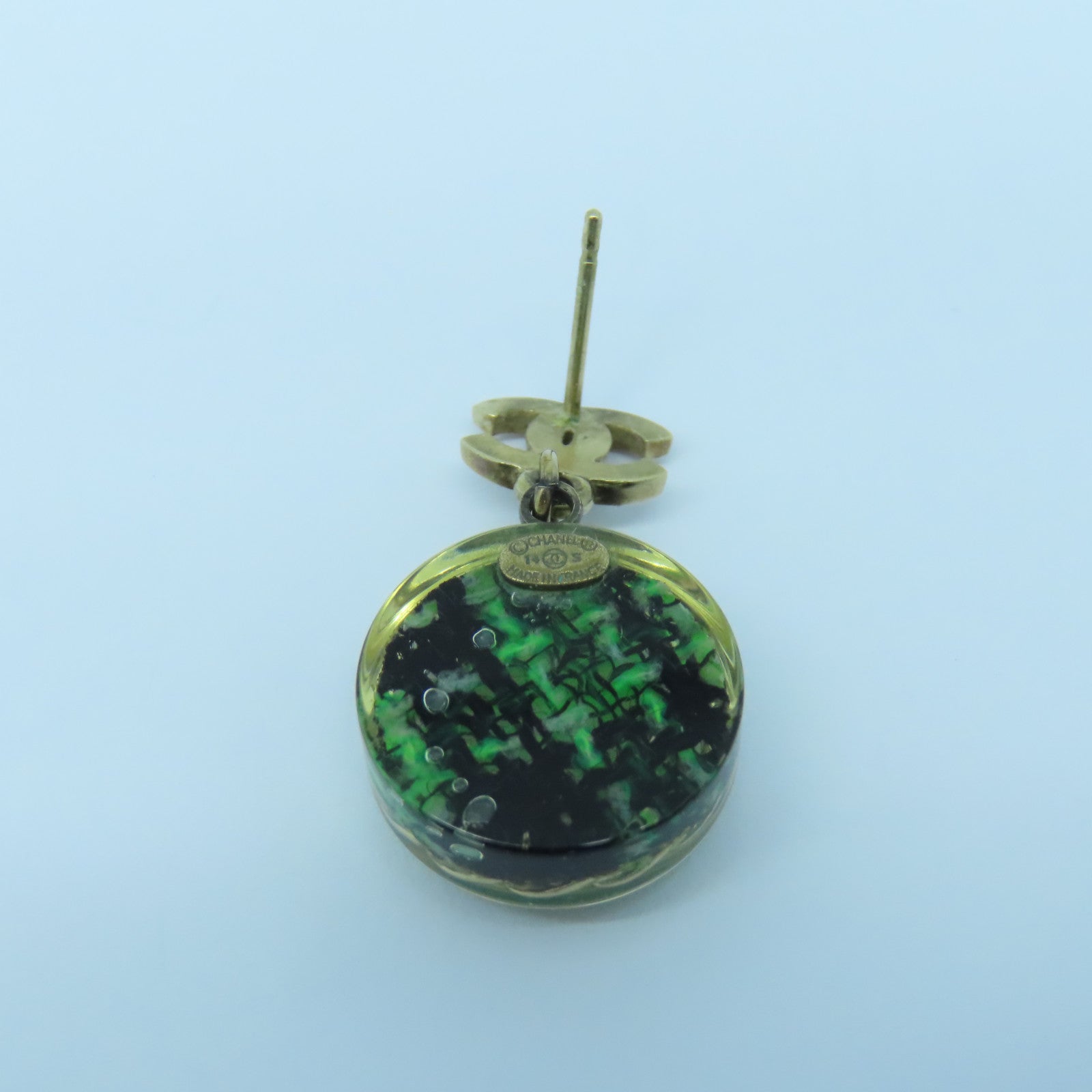 CHANEL PVC Earrings Green/Gold