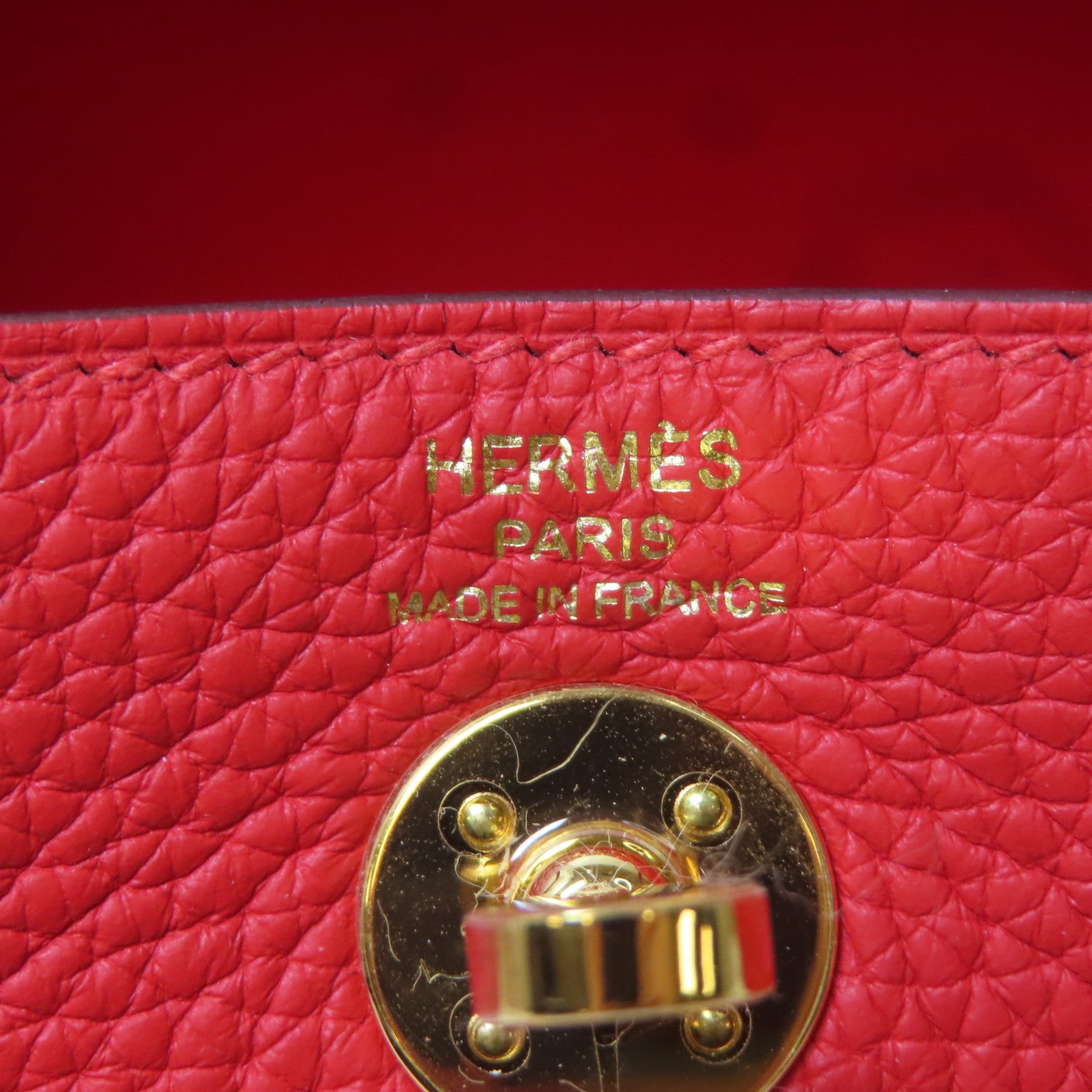 HERMES Clemence皮革Mini Lindy金扣手挽肩背兩用袋番茄紅色