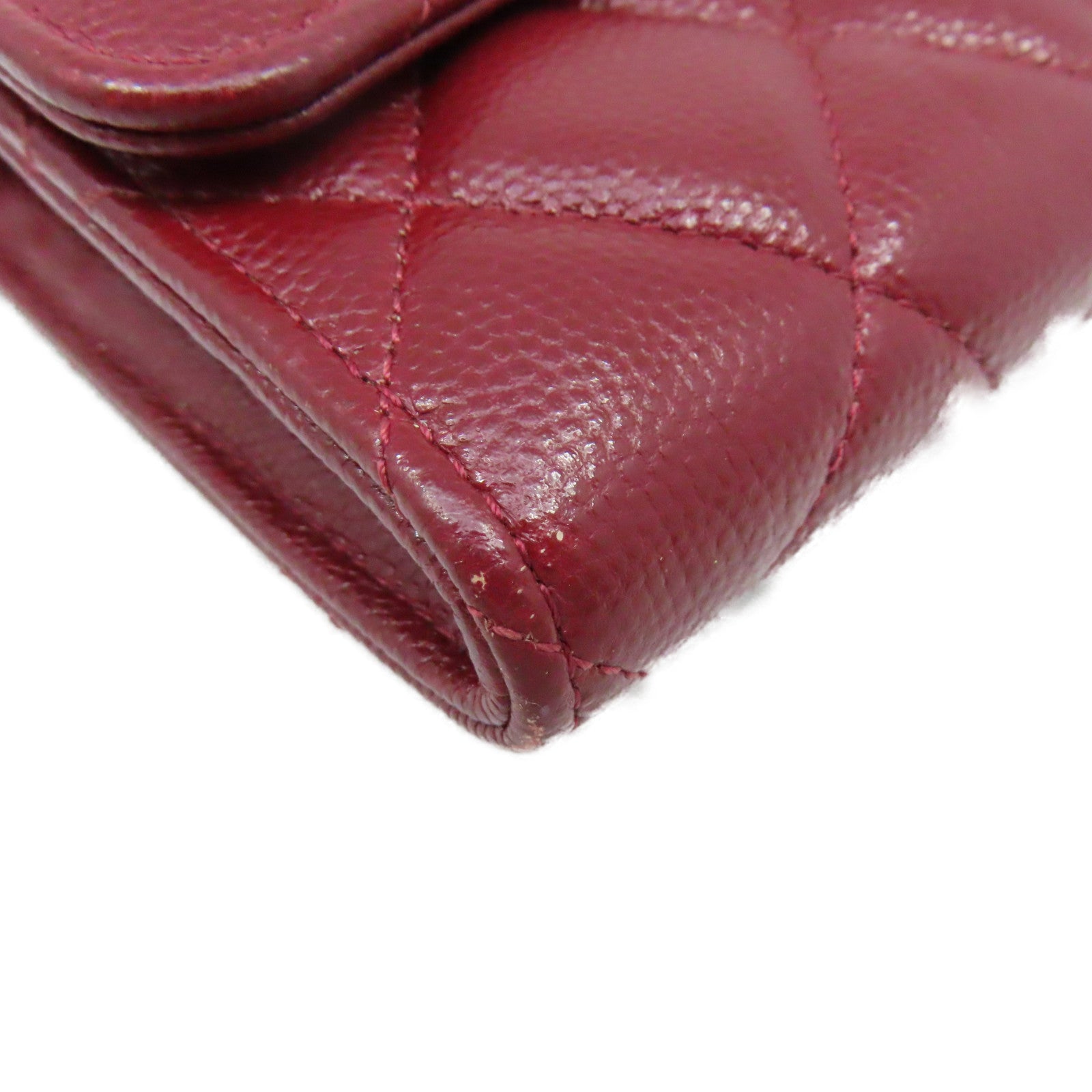 CHANEL 【激減優惠】菱格Caviar皮革Fold Wallet金扣長錢包酒紅色