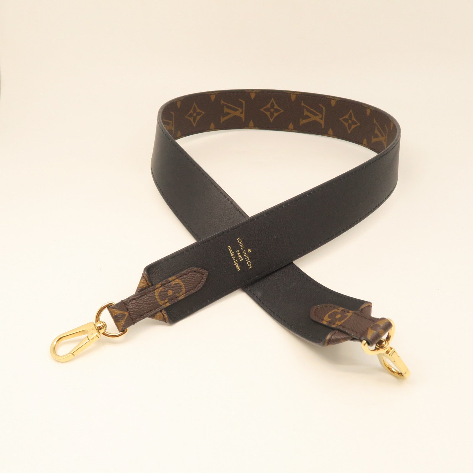 LOUIS VUITTON Monogram Strap Gold Buckle Shoulder Strap Brown