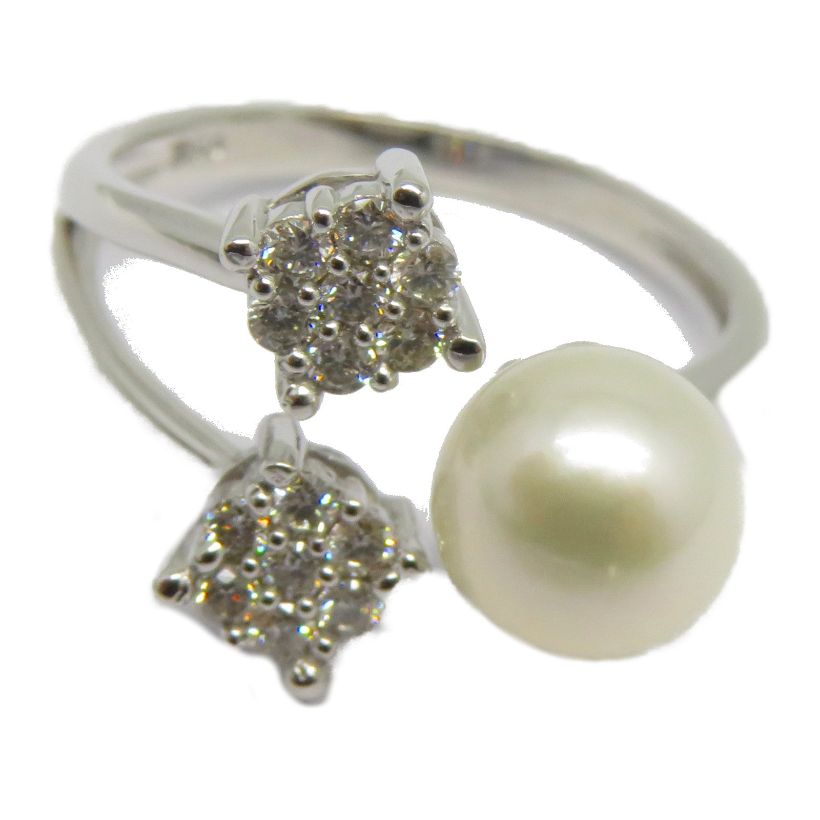 JEWELRY 【激減優惠】18K白金Diamond Pearl Ring 0.242ct鑽石/珍珠戒指US#6.75