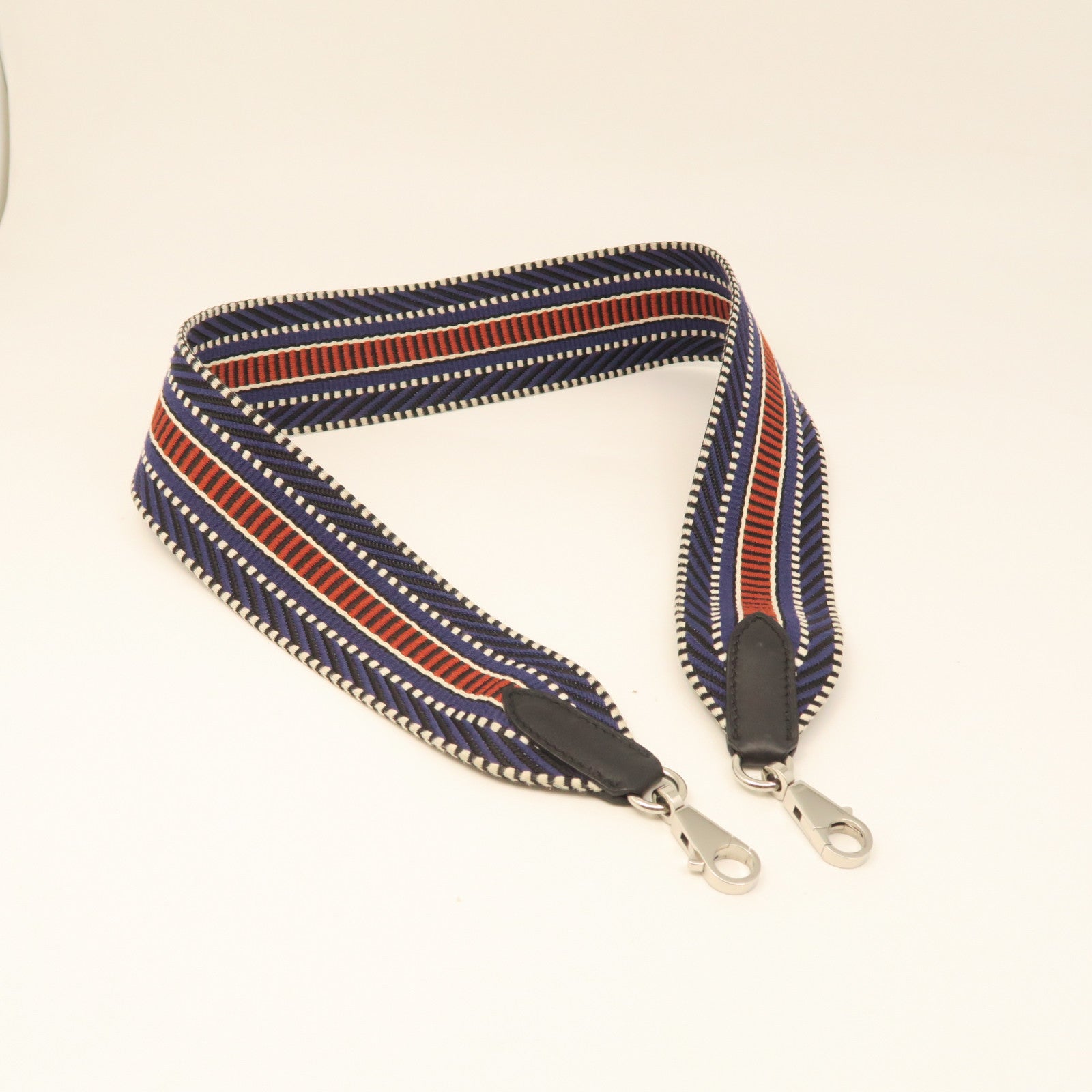 HERMES Canvas Strap Silver Buckle Shoulder Strap Dark Blue/Red