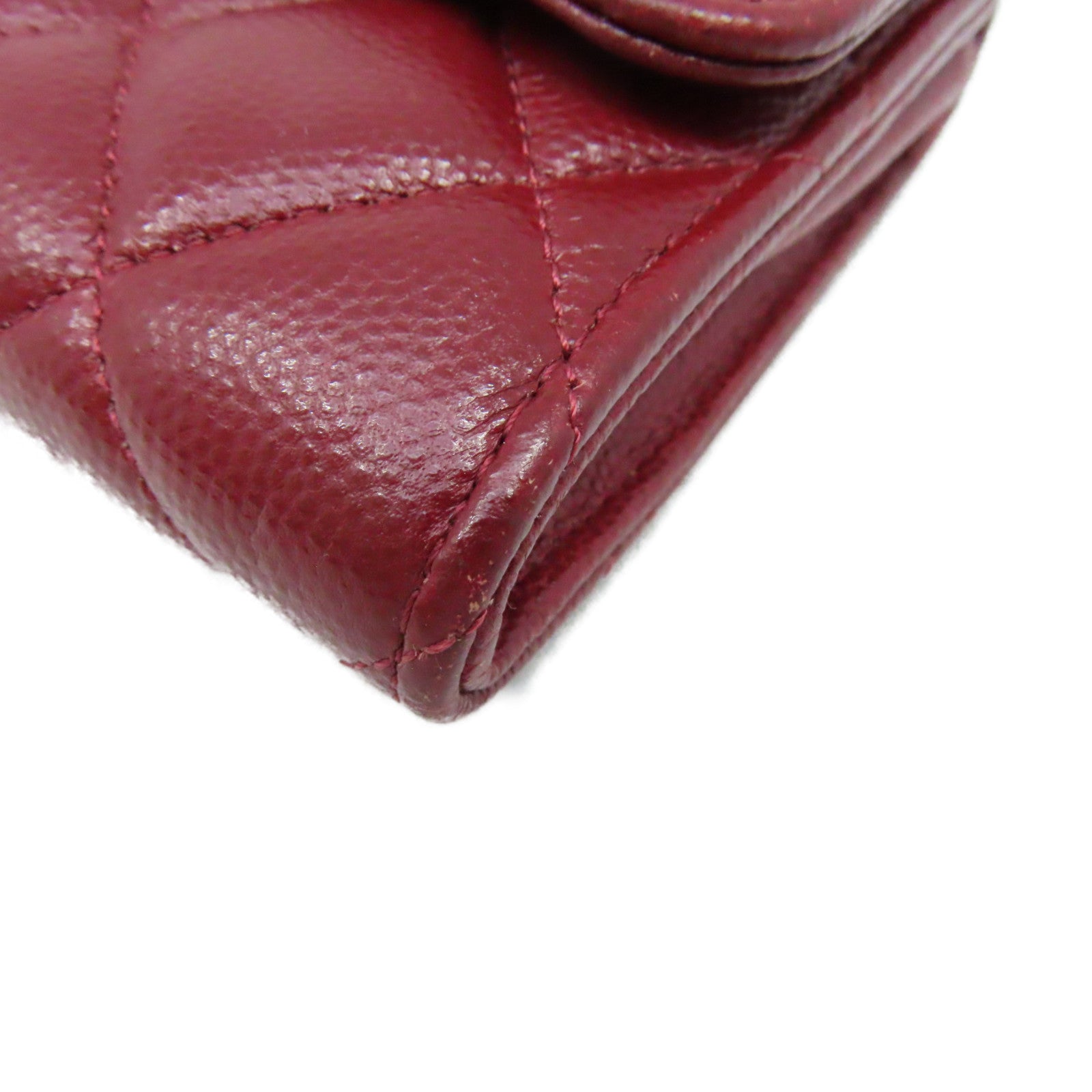 CHANEL 【激減優惠】菱格Caviar皮革Fold Wallet金扣長錢包酒紅色