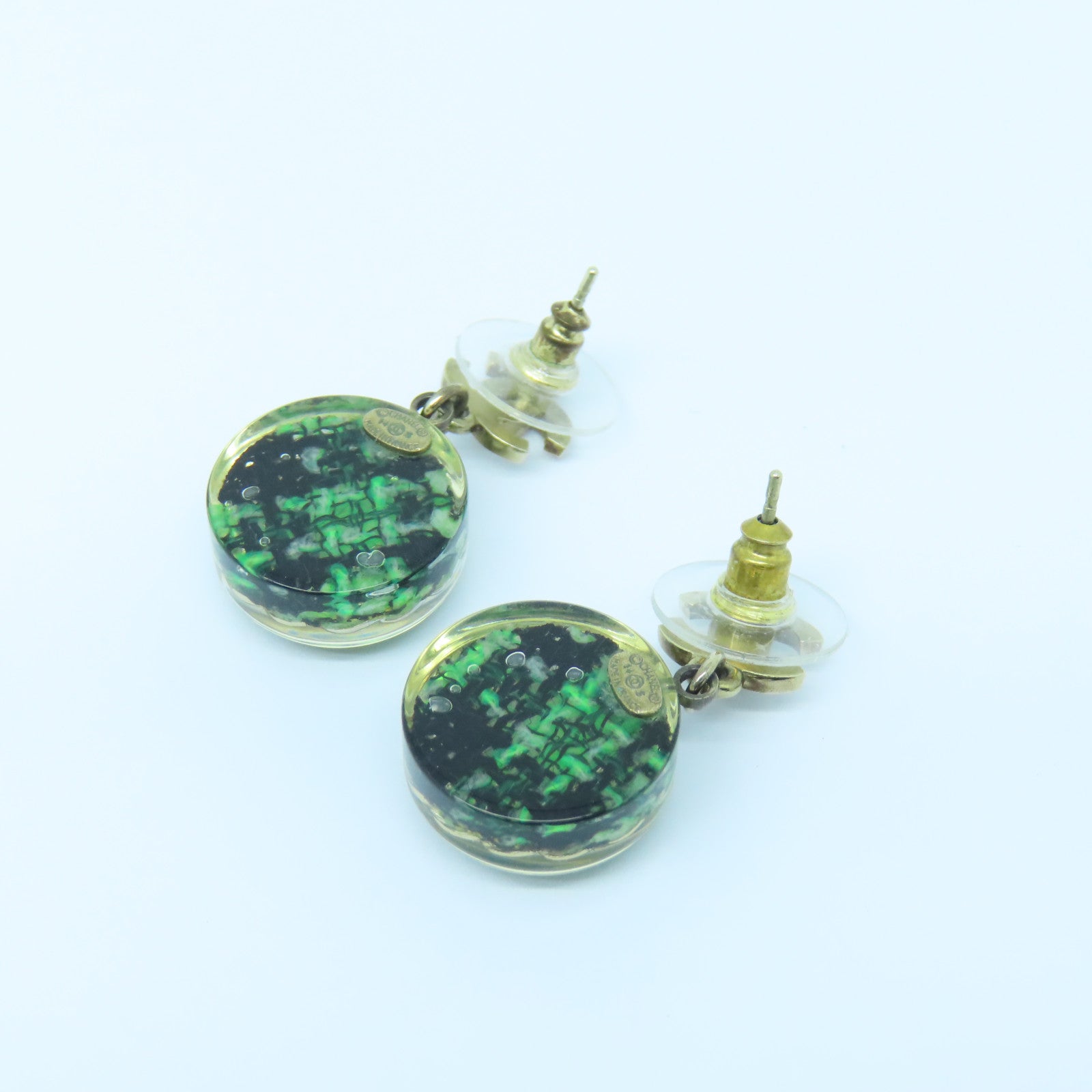 CHANEL PVC Earrings Green/Gold