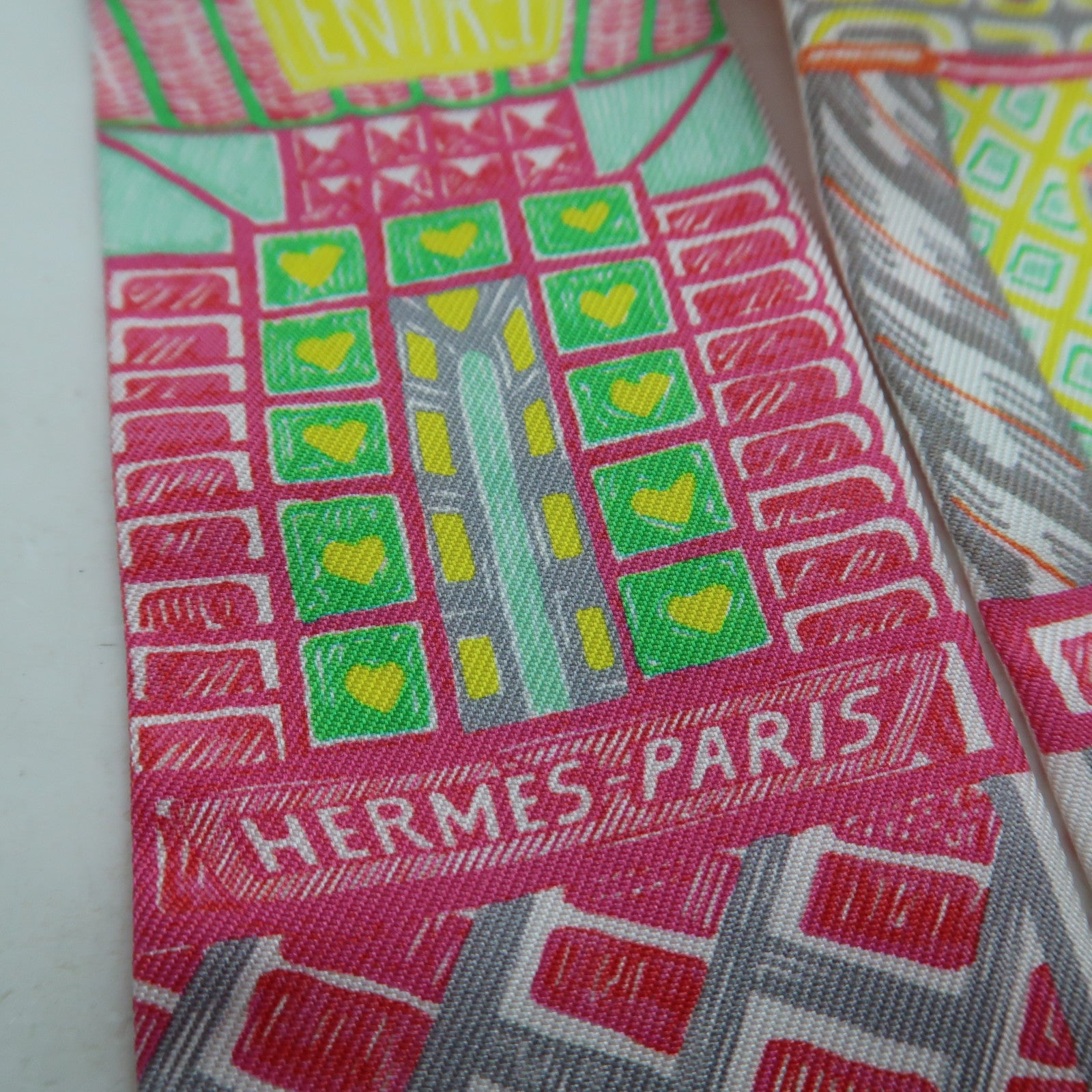 HERMES 絲質Twilly絲巾紅色/黃色
