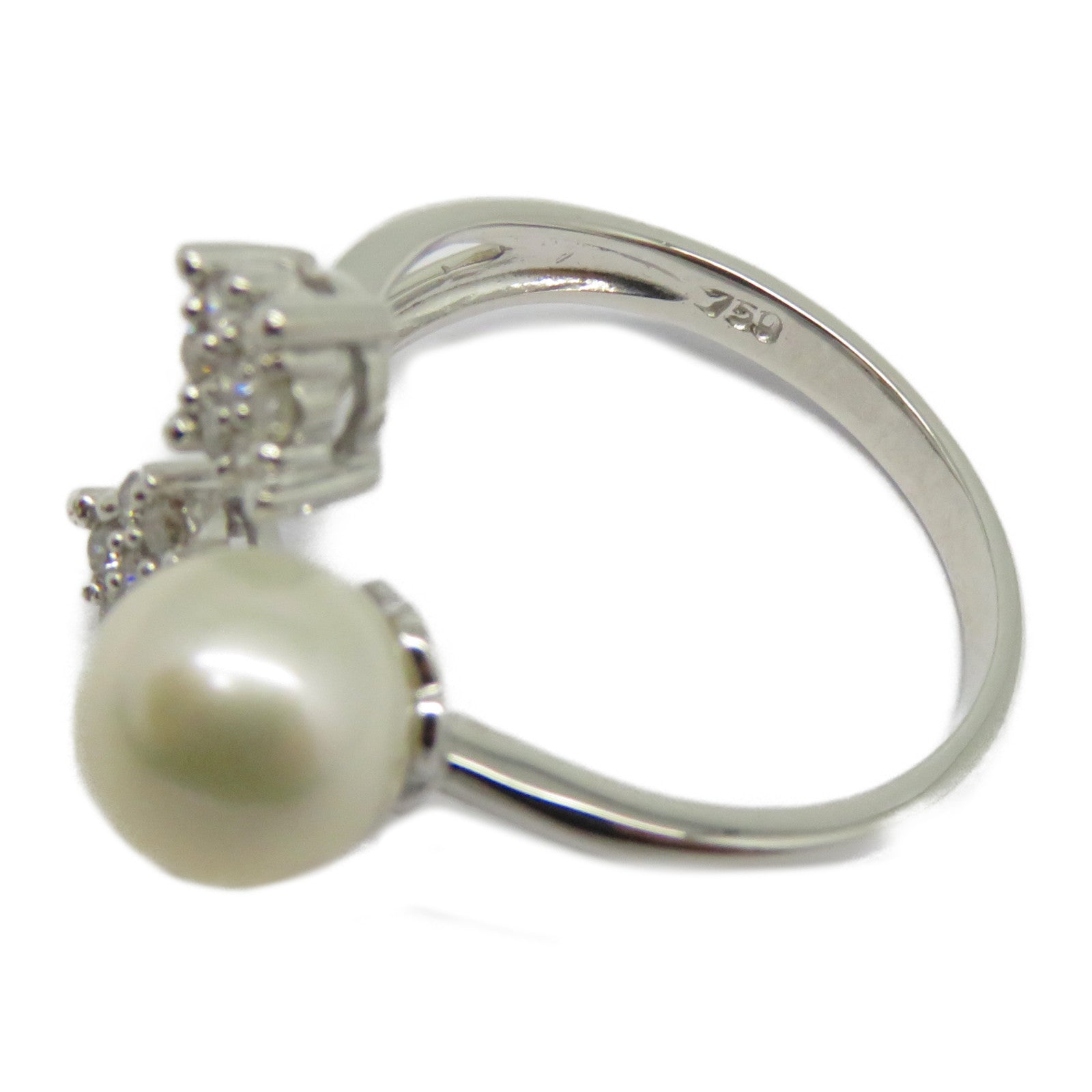 JEWELRY 【激減優惠】18K白金Diamond Pearl Ring 0.242ct鑽石/珍珠戒指US#6.75