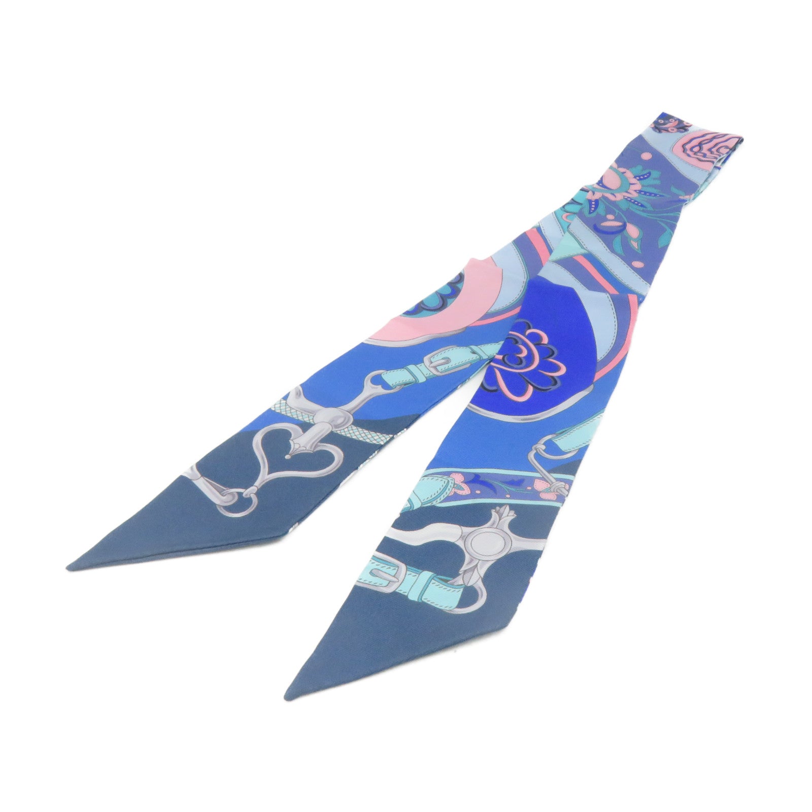 HERMES 絲質Twilly Scarf絲巾藍色/粉紅色/彩色