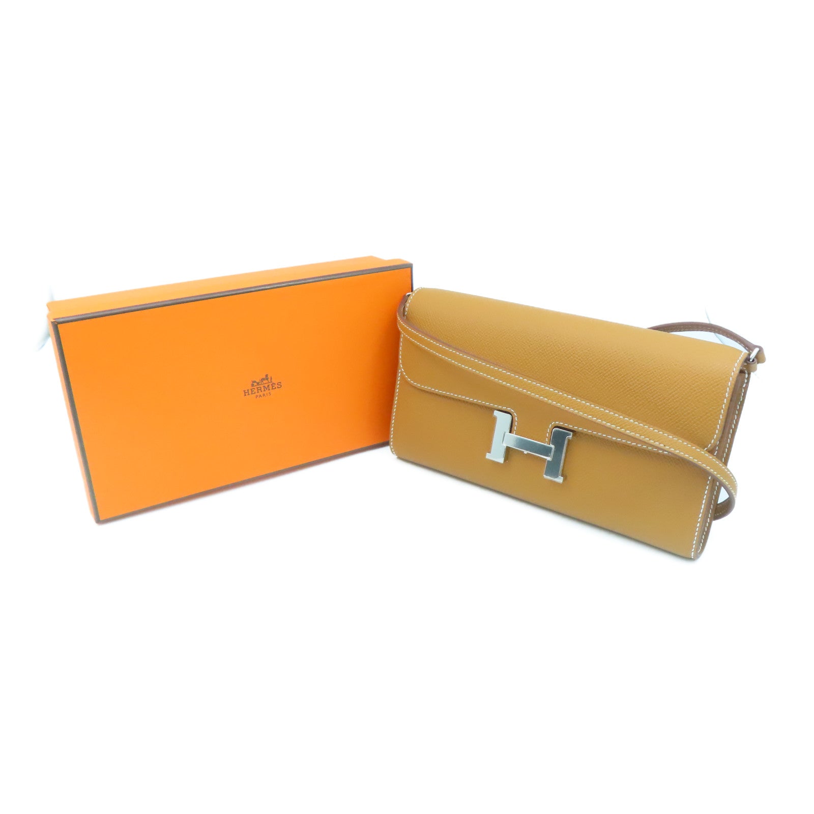 HERMES Epsom皮革Constance To Go銀扣肩背袋啡色