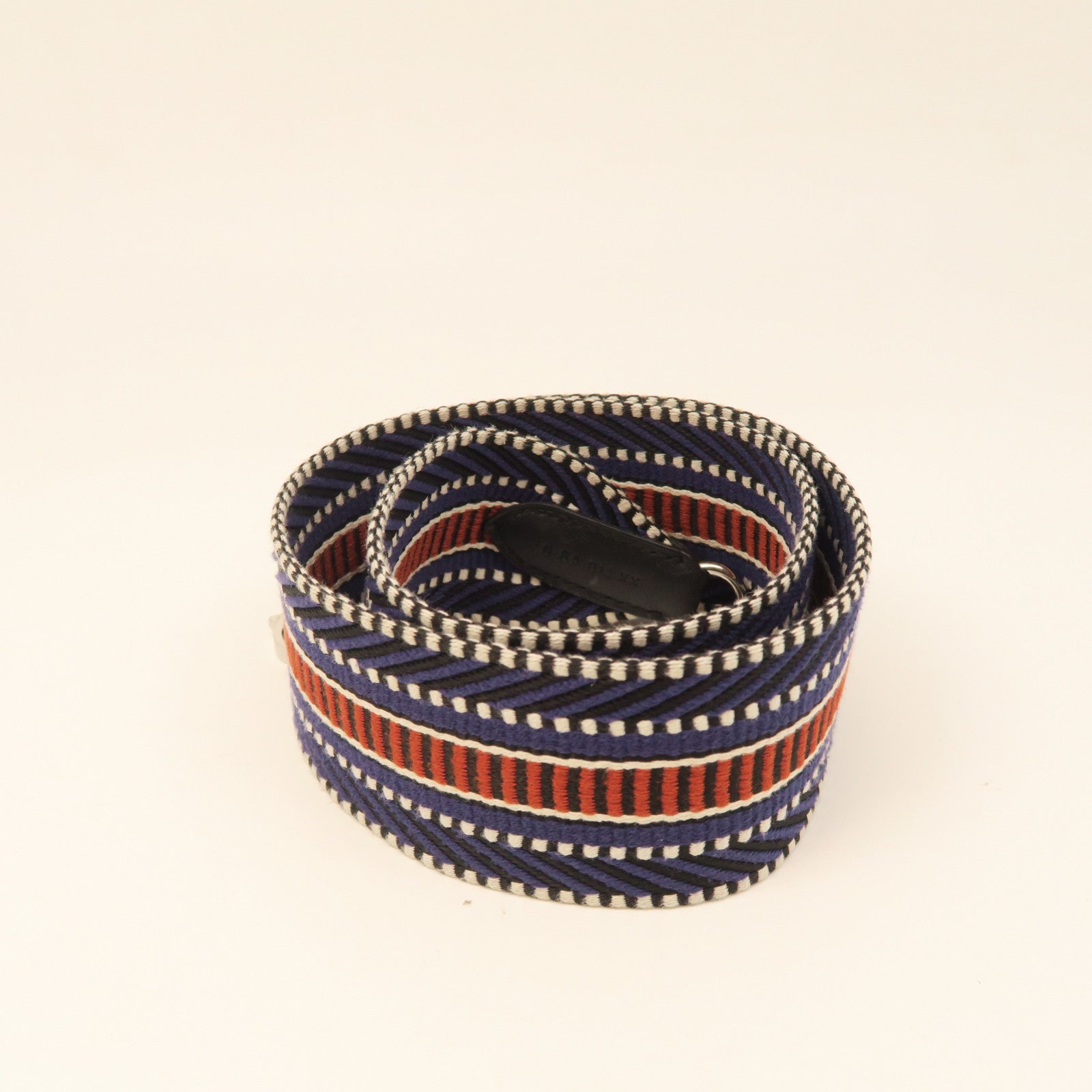 HERMES Canvas Strap Silver Buckle Shoulder Strap Dark Blue/Red
